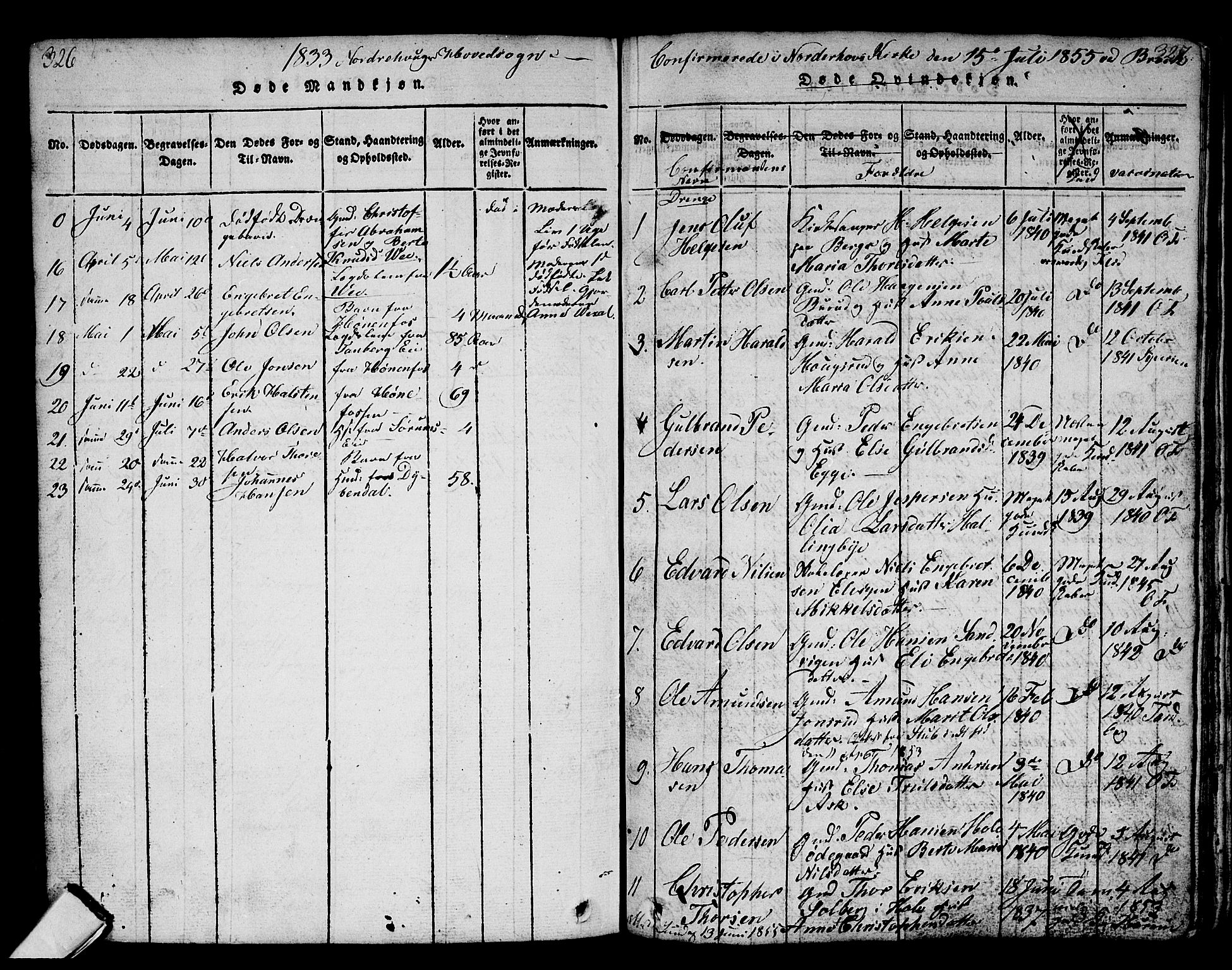 Norderhov kirkebøker, SAKO/A-237/G/Ga/L0002: Parish register (copy) no. I 2, 1814-1867, p. 326-327