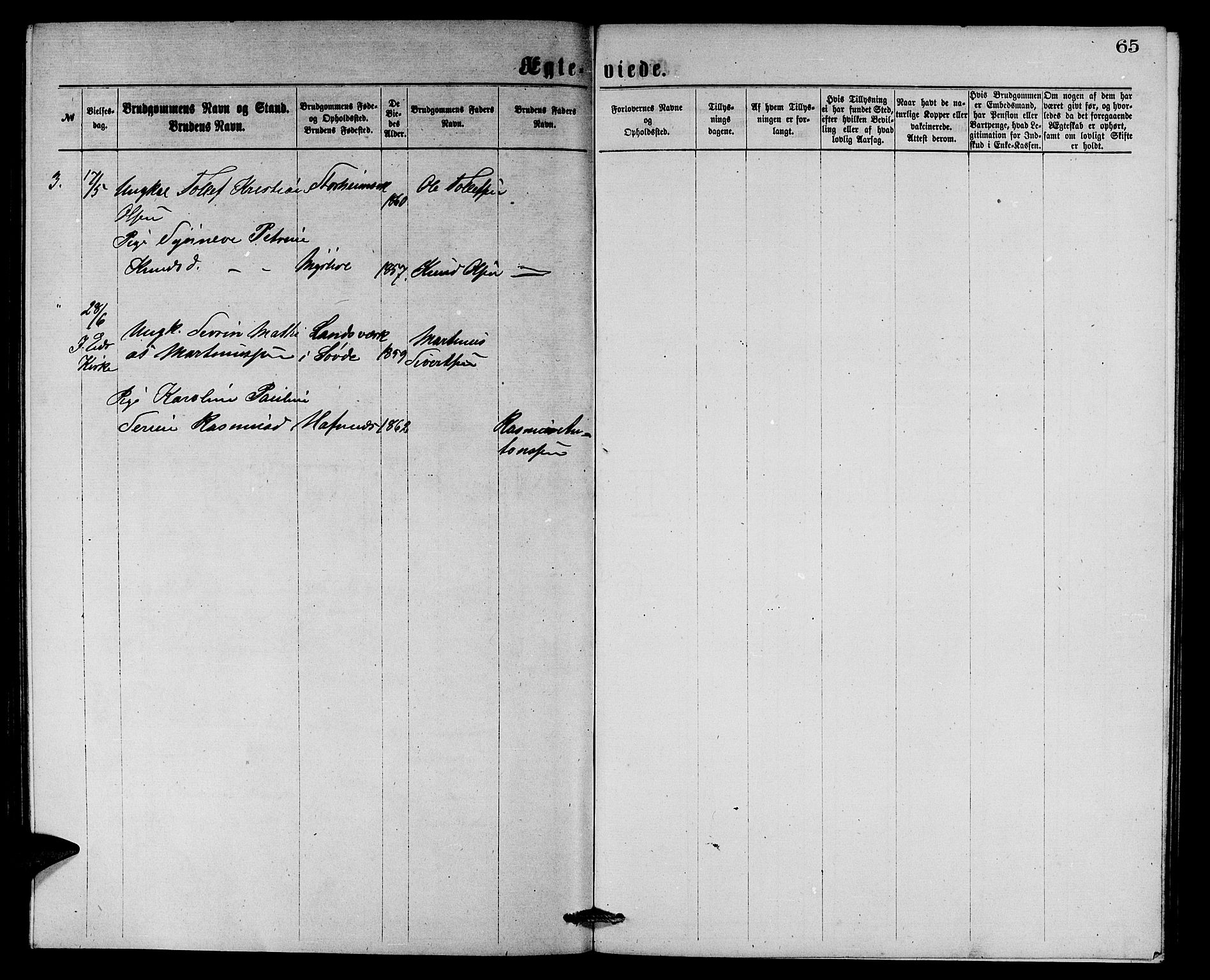 Eid sokneprestembete, AV/SAB-A-82301/H/Hab/Habc/L0001: Parish register (copy) no. C 1, 1877-1886, p. 65