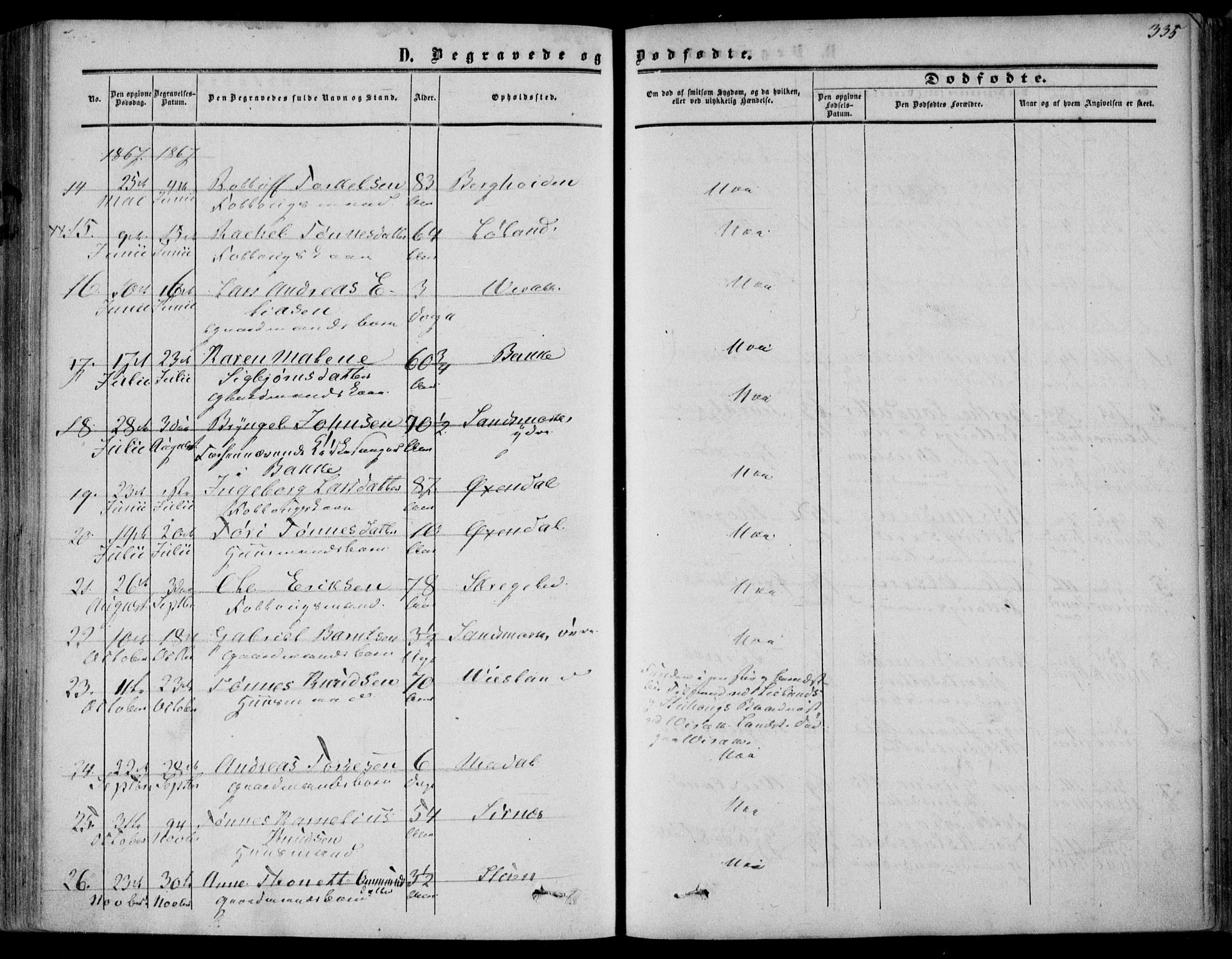 Bakke sokneprestkontor, AV/SAK-1111-0002/F/Fa/Faa/L0006: Parish register (official) no. A 6, 1855-1877, p. 335