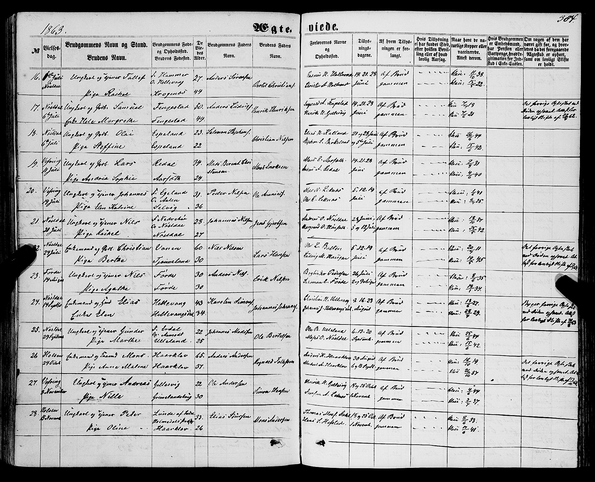 Førde sokneprestembete, AV/SAB-A-79901/H/Haa/Haaa/L0009: Parish register (official) no. A 9, 1861-1877, p. 384