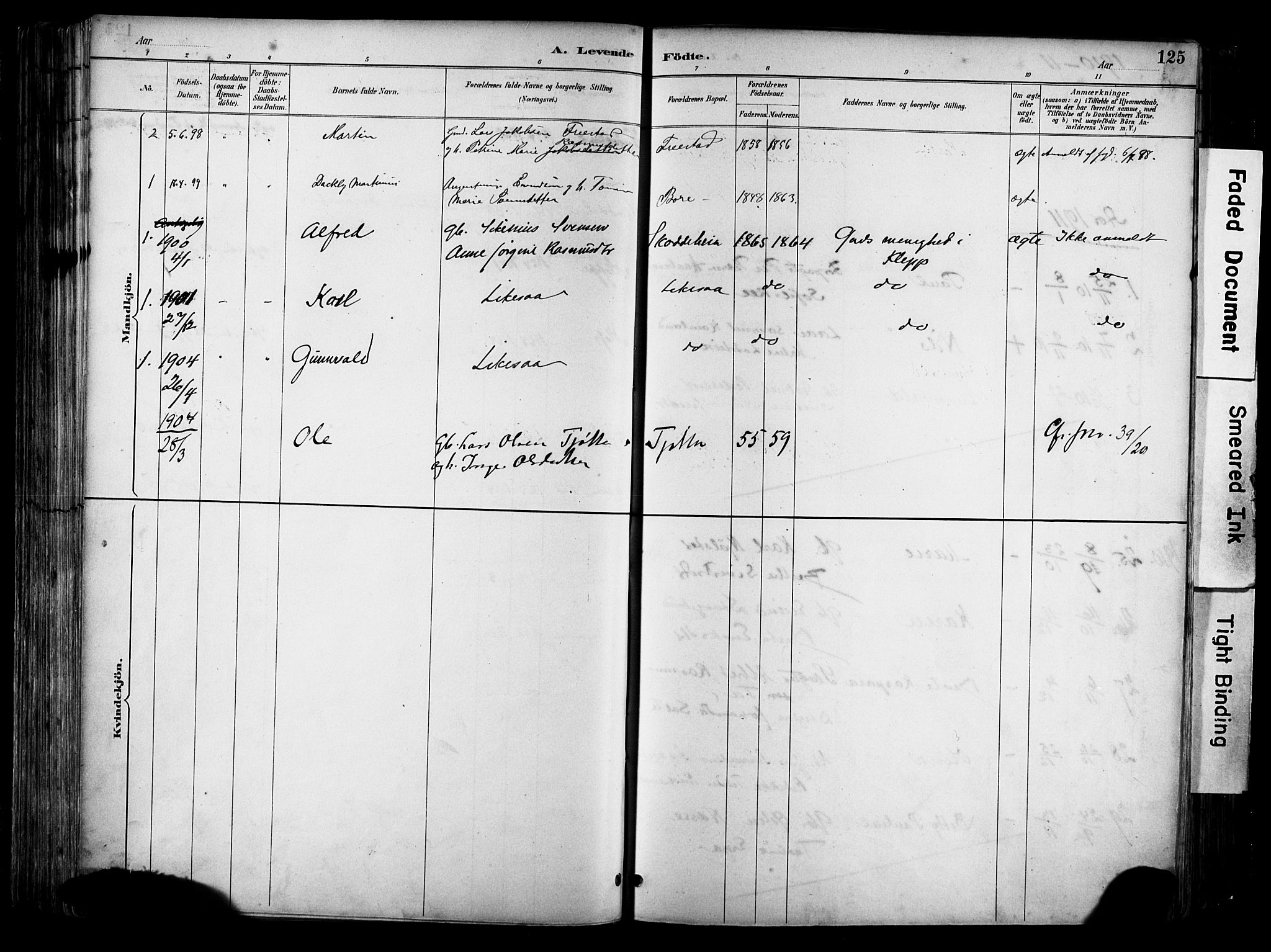 Klepp sokneprestkontor, SAST/A-101803/001/3/30BA/L0009: Parish register (official) no. A 7, 1886-1915, p. 125