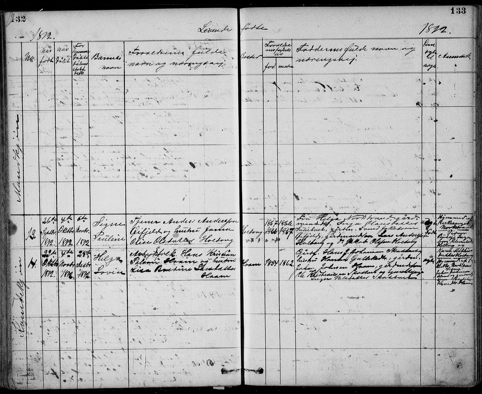 Ramnes kirkebøker, SAKO/A-314/G/Gb/L0001: Parish register (copy) no. II 1, 1869-1904, p. 132-133