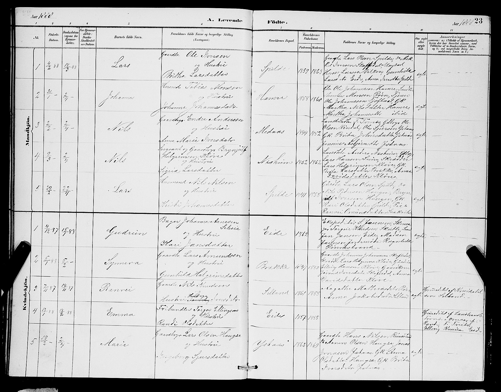 Ulvik sokneprestembete, SAB/A-78801/H/Hab: Parish register (copy) no. B 3, 1884-1901, p. 23