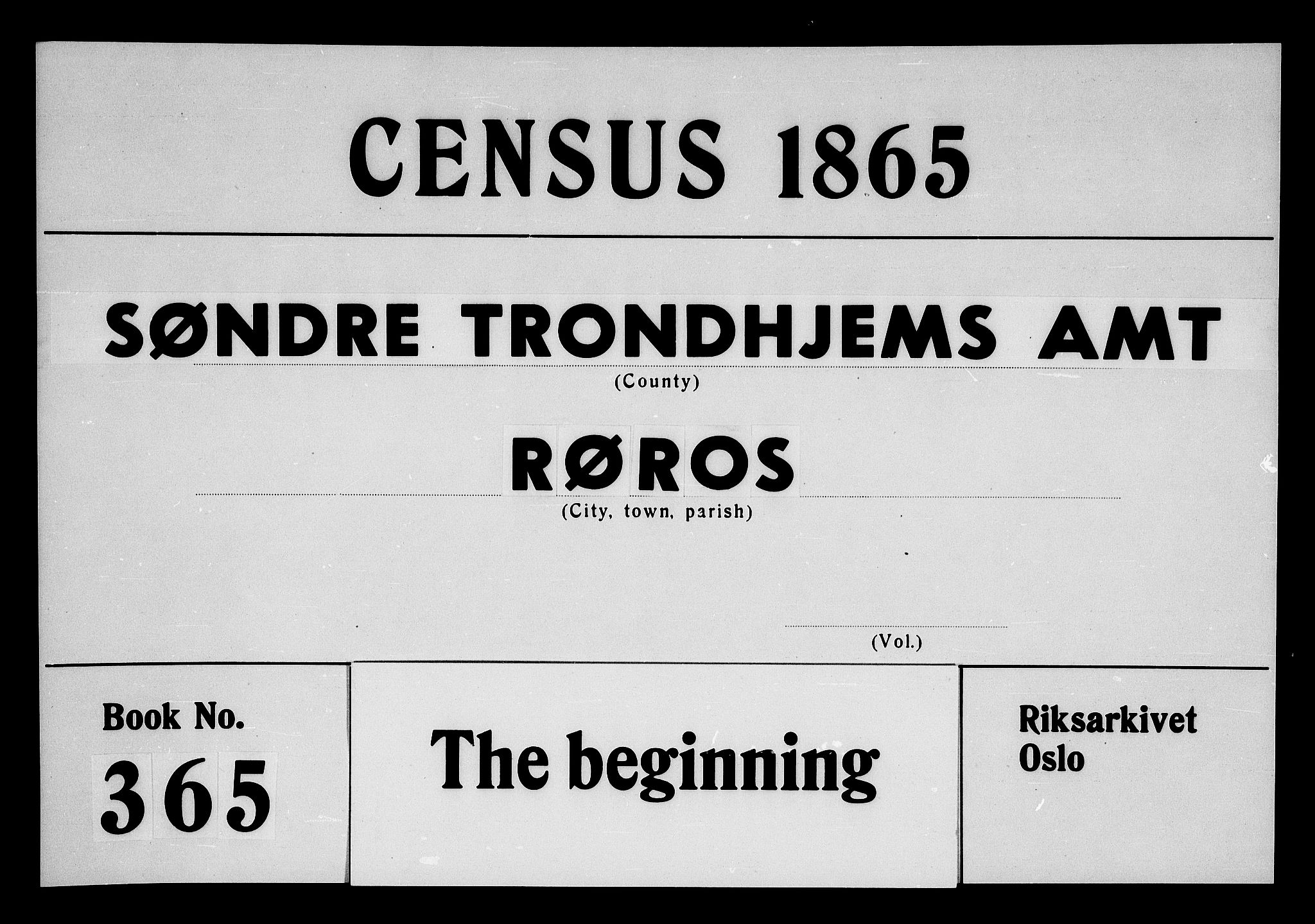 RA, 1865 census for Røros, 1865, p. 1