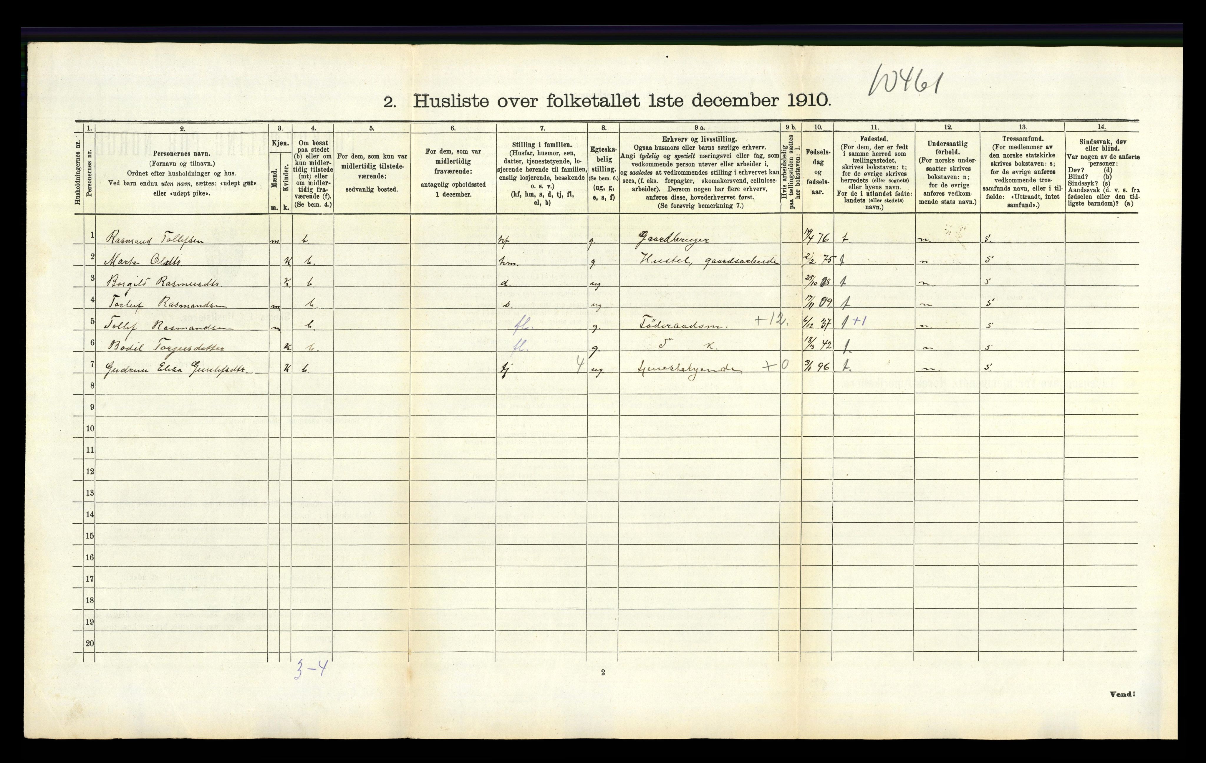 RA, 1910 census for Tonstad, 1910, p. 199