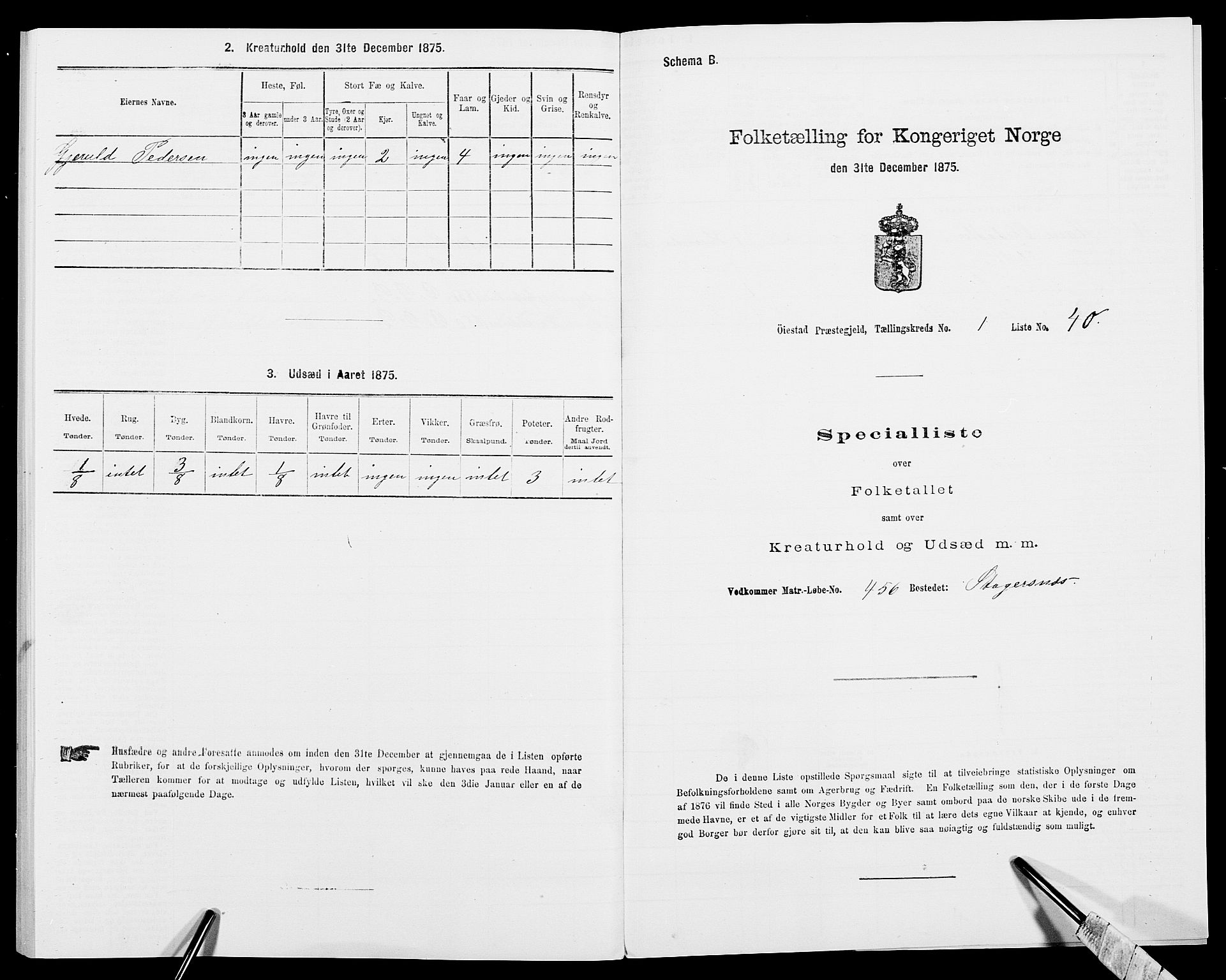 SAK, 1875 census for 0920P Øyestad, 1875, p. 136