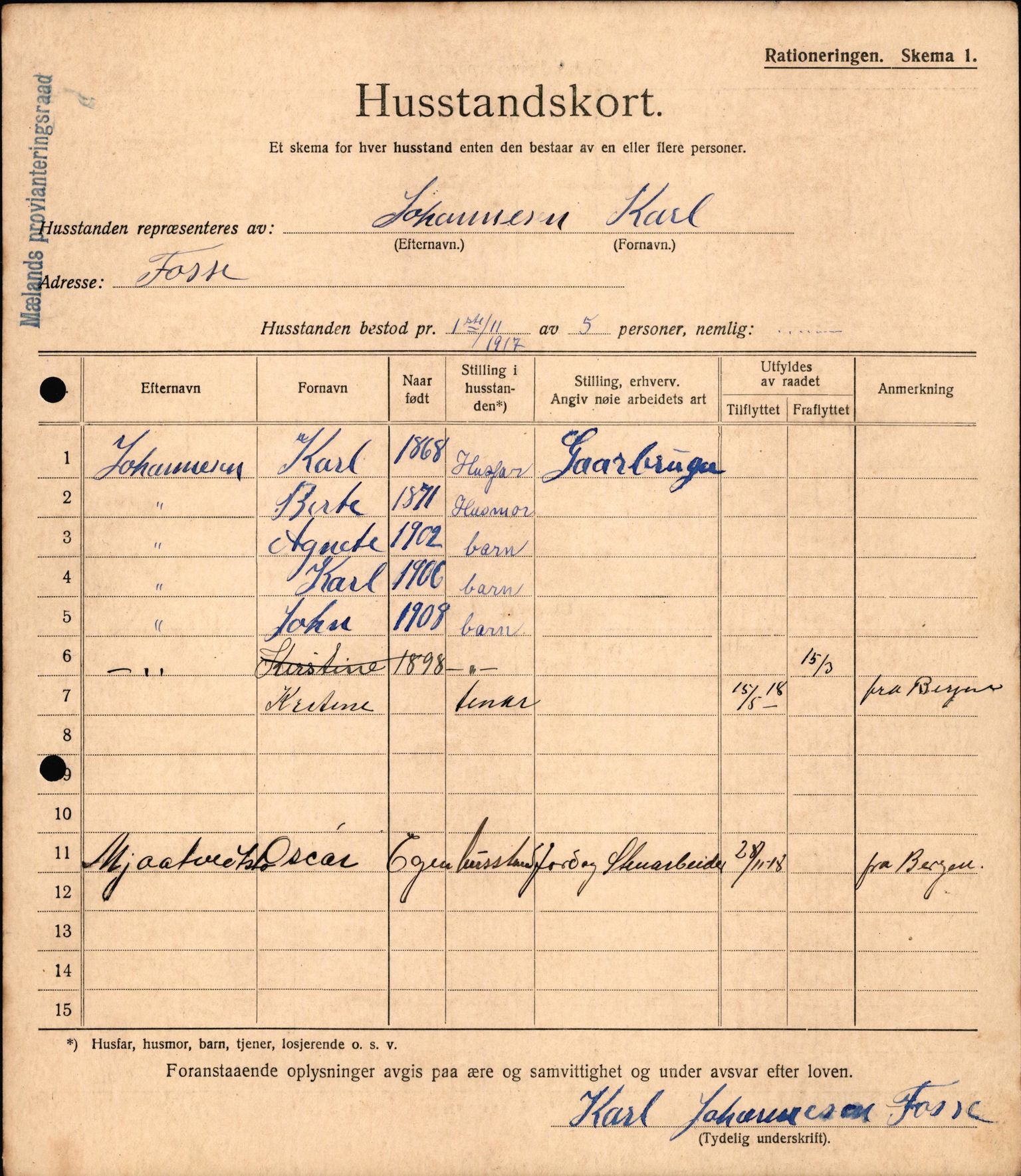 IKAH, Meland kommune, Provianteringsrådet, Husstander per 01.11.1917, 1917-1918, p. 236