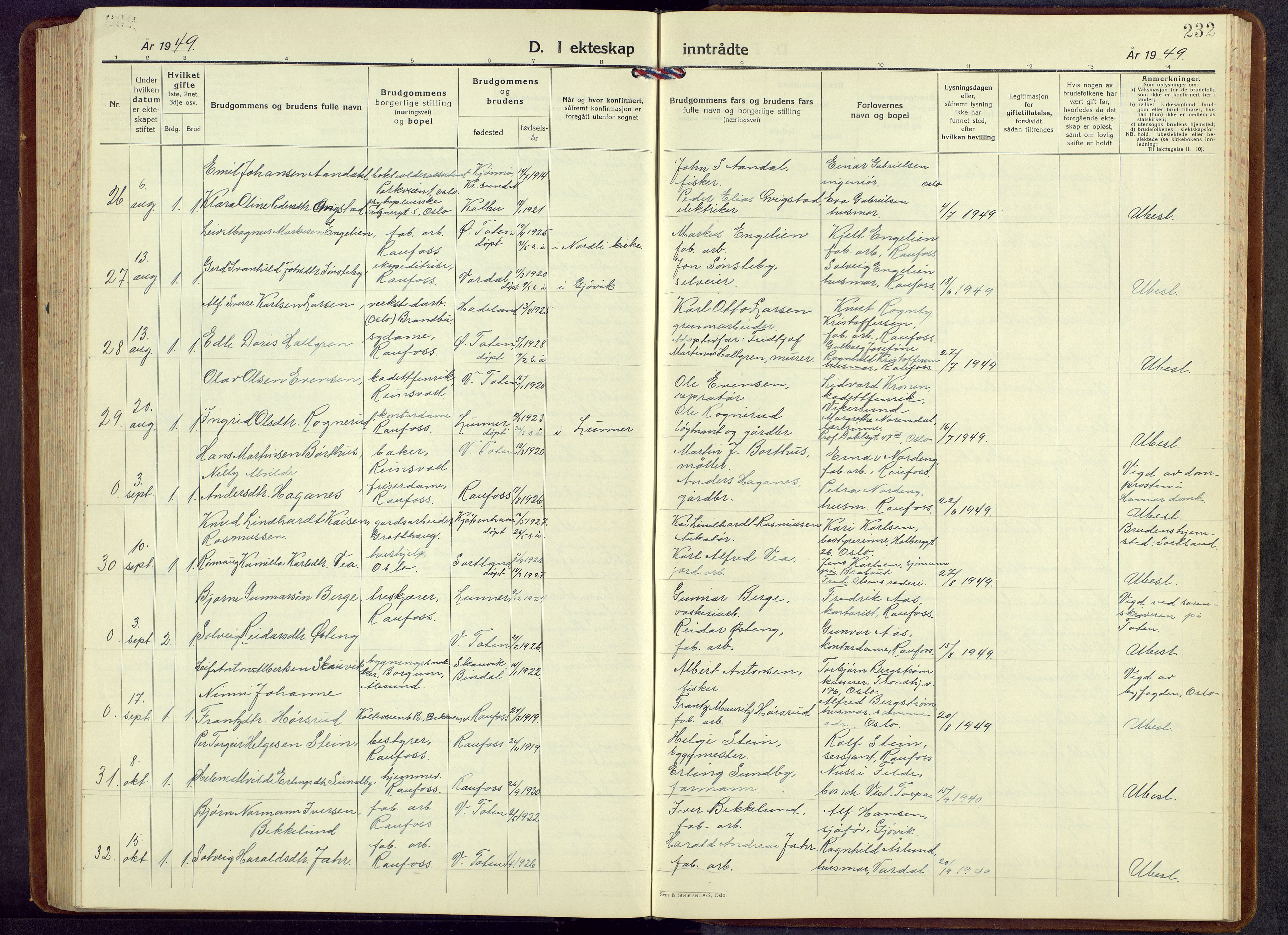 Vestre Toten prestekontor, AV/SAH-PREST-108/H/Ha/Hab/L0013: Parish register (copy) no. 13, 1940-1956, p. 232