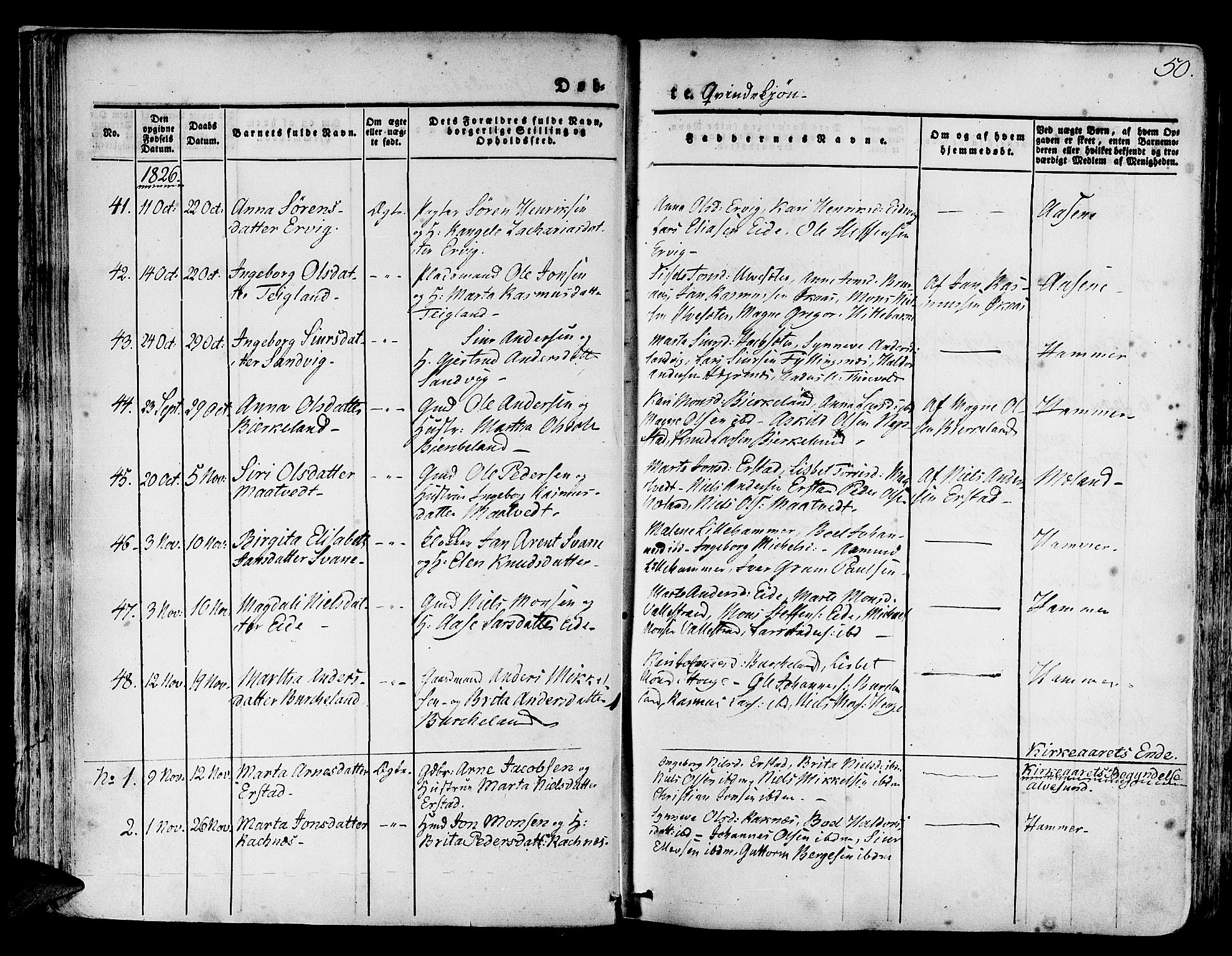 Hamre sokneprestembete, AV/SAB-A-75501/H/Ha/Haa/Haaa/L0011: Parish register (official) no. A 11, 1826-1834, p. 50