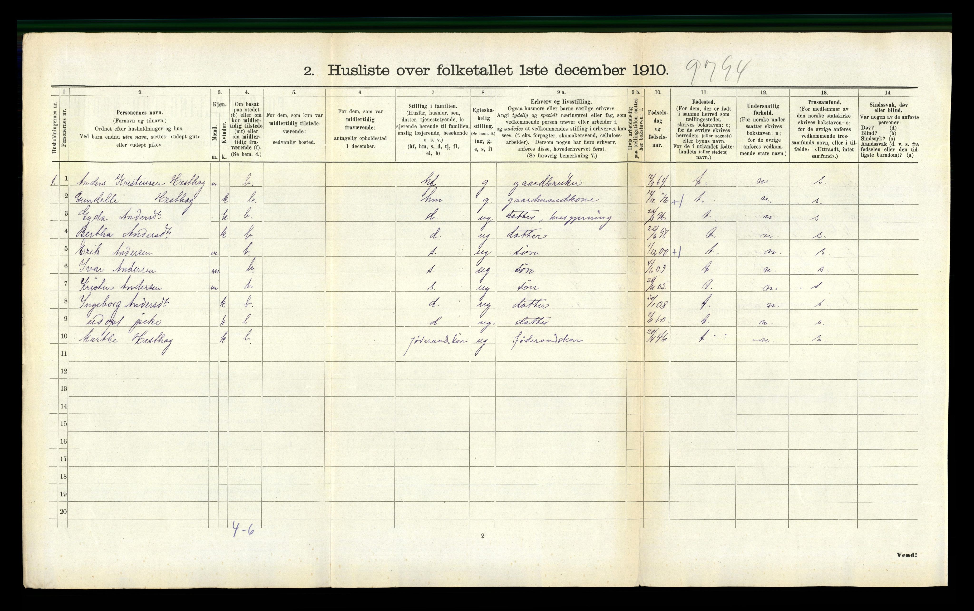 RA, 1910 census for Austre Moland, 1910, p. 469