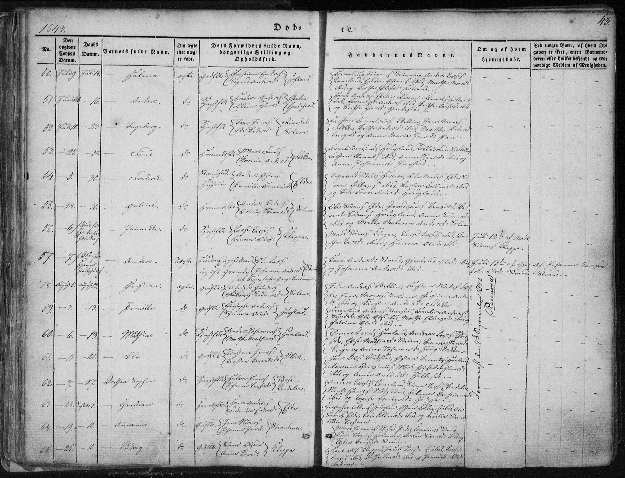 Fjaler sokneprestembete, AV/SAB-A-79801/H/Haa/Haaa/L0006: Parish register (official) no. A 6, 1835-1884, p. 43