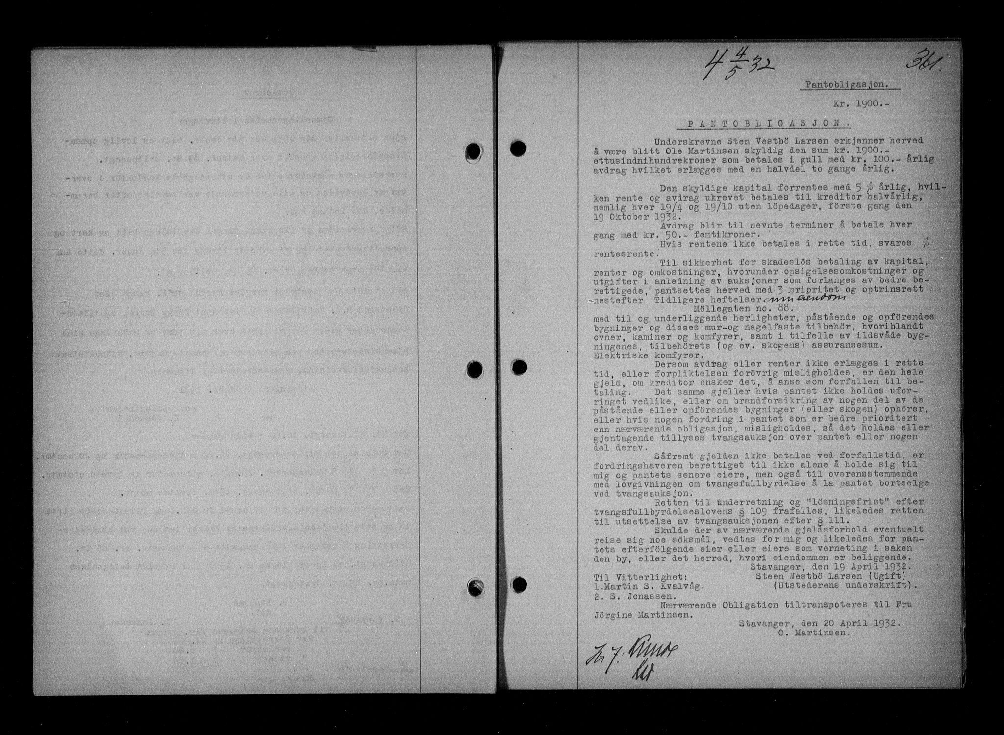 Stavanger byfogd, SAST/A-101408/001/4/41/410/410BB/L0061: Mortgage book no. 51, 1932-1932, Deed date: 04.05.1932
