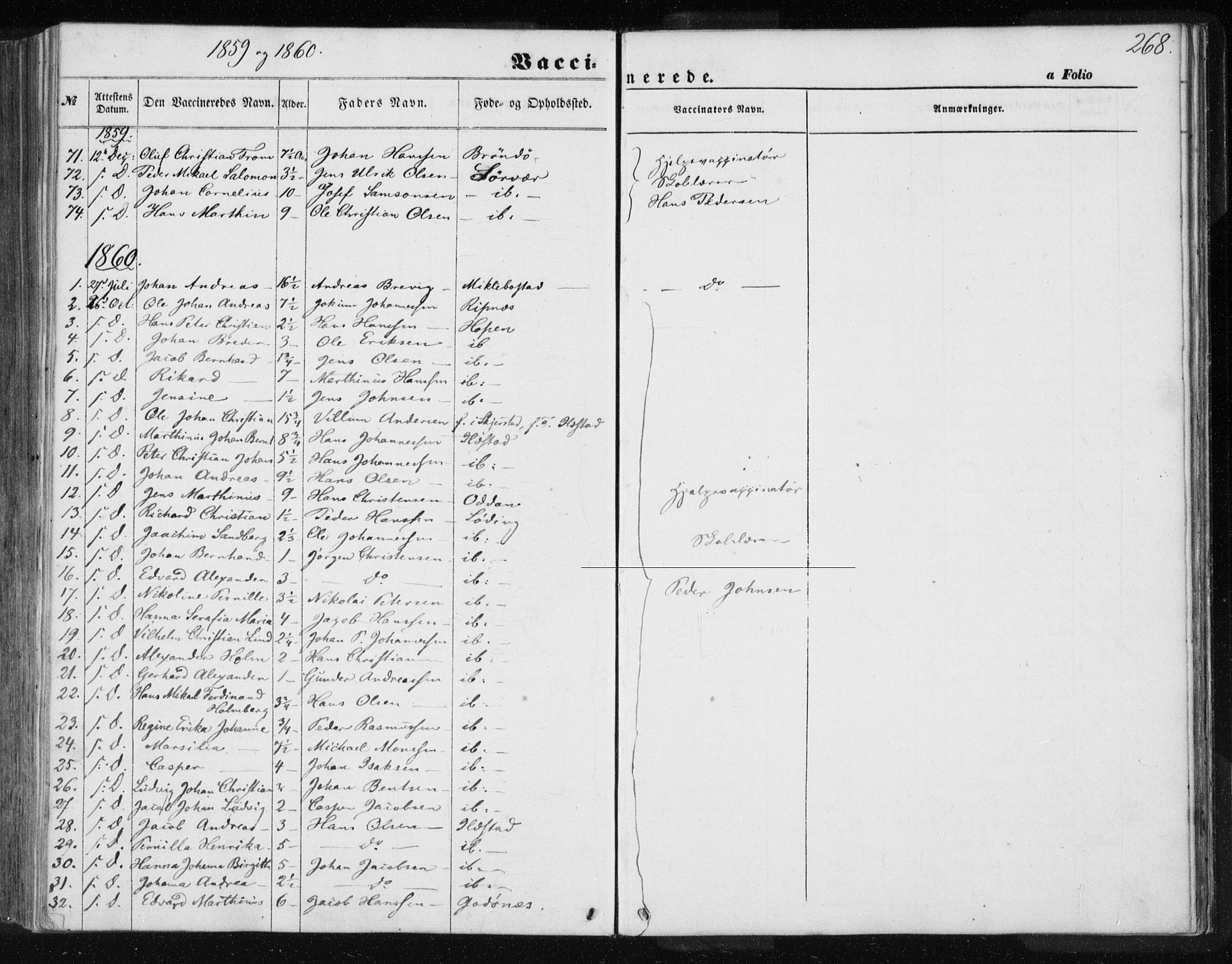 Ministerialprotokoller, klokkerbøker og fødselsregistre - Nordland, SAT/A-1459/801/L0028: Parish register (copy) no. 801C03, 1855-1867, p. 268