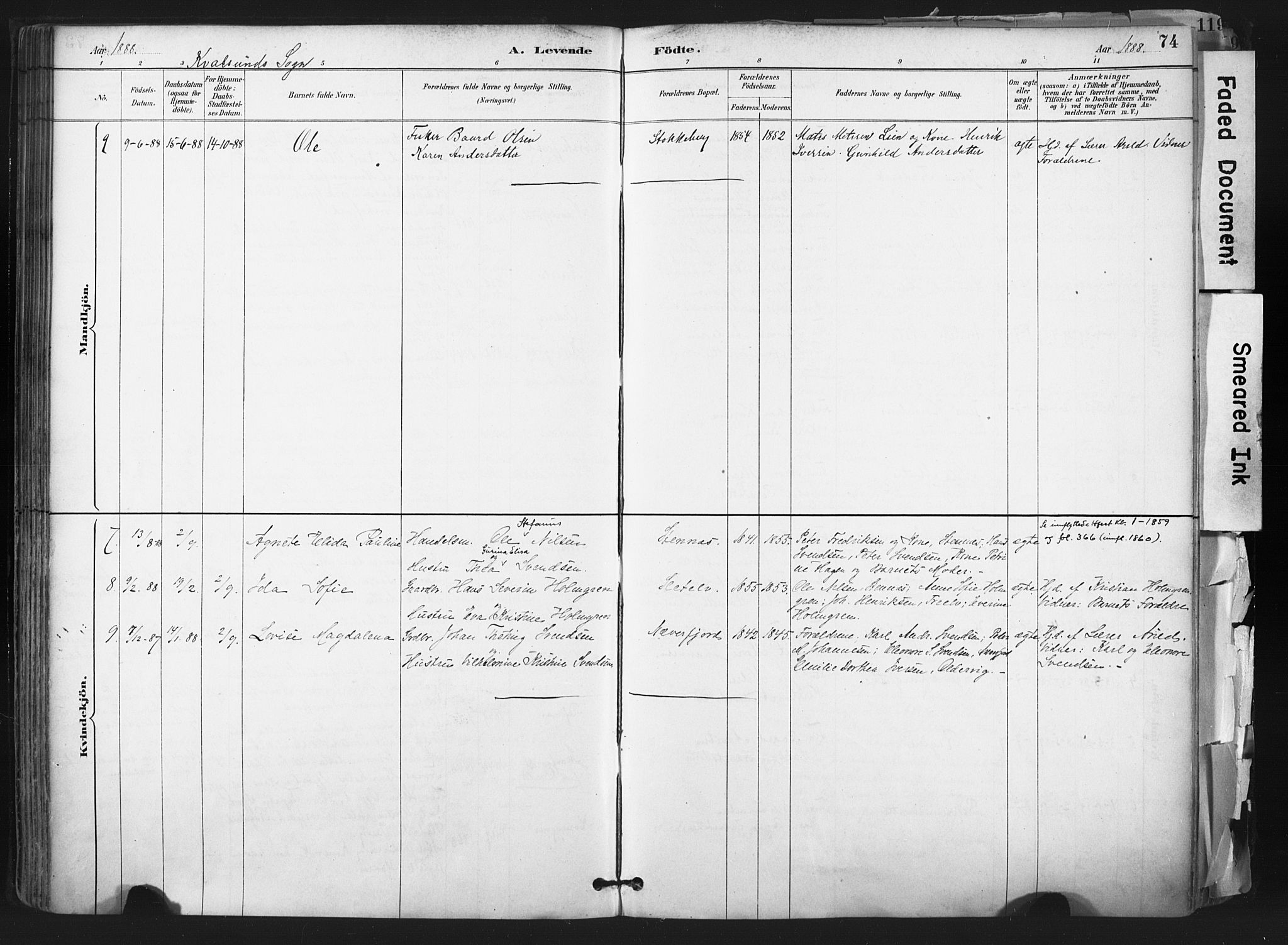 Hammerfest sokneprestkontor, AV/SATØ-S-1347/H/Ha/L0011.kirke: Parish register (official) no. 11 /2, 1885-1897, p. 74