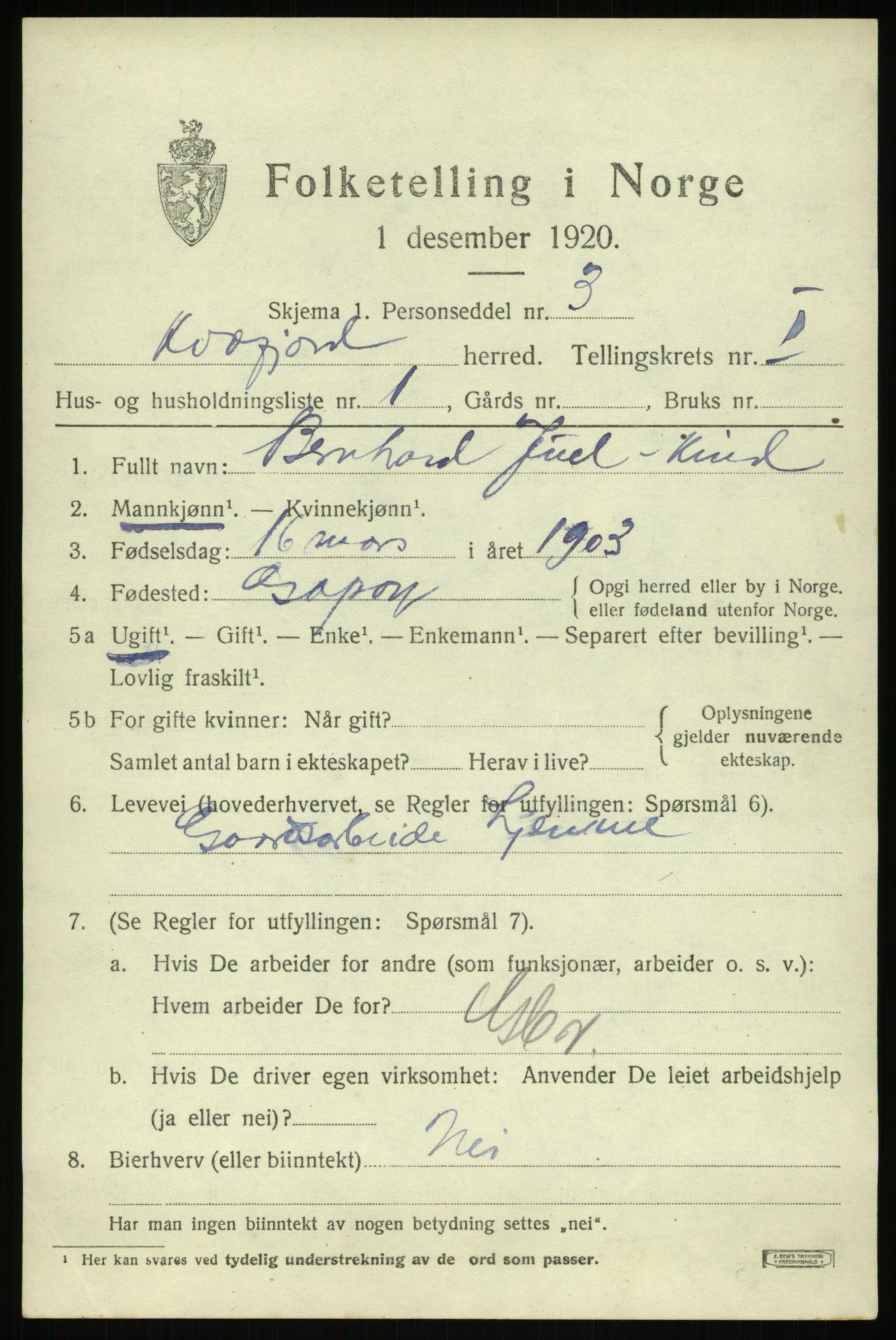 SATØ, 1920 census for Kvæfjord, 1920, p. 1179