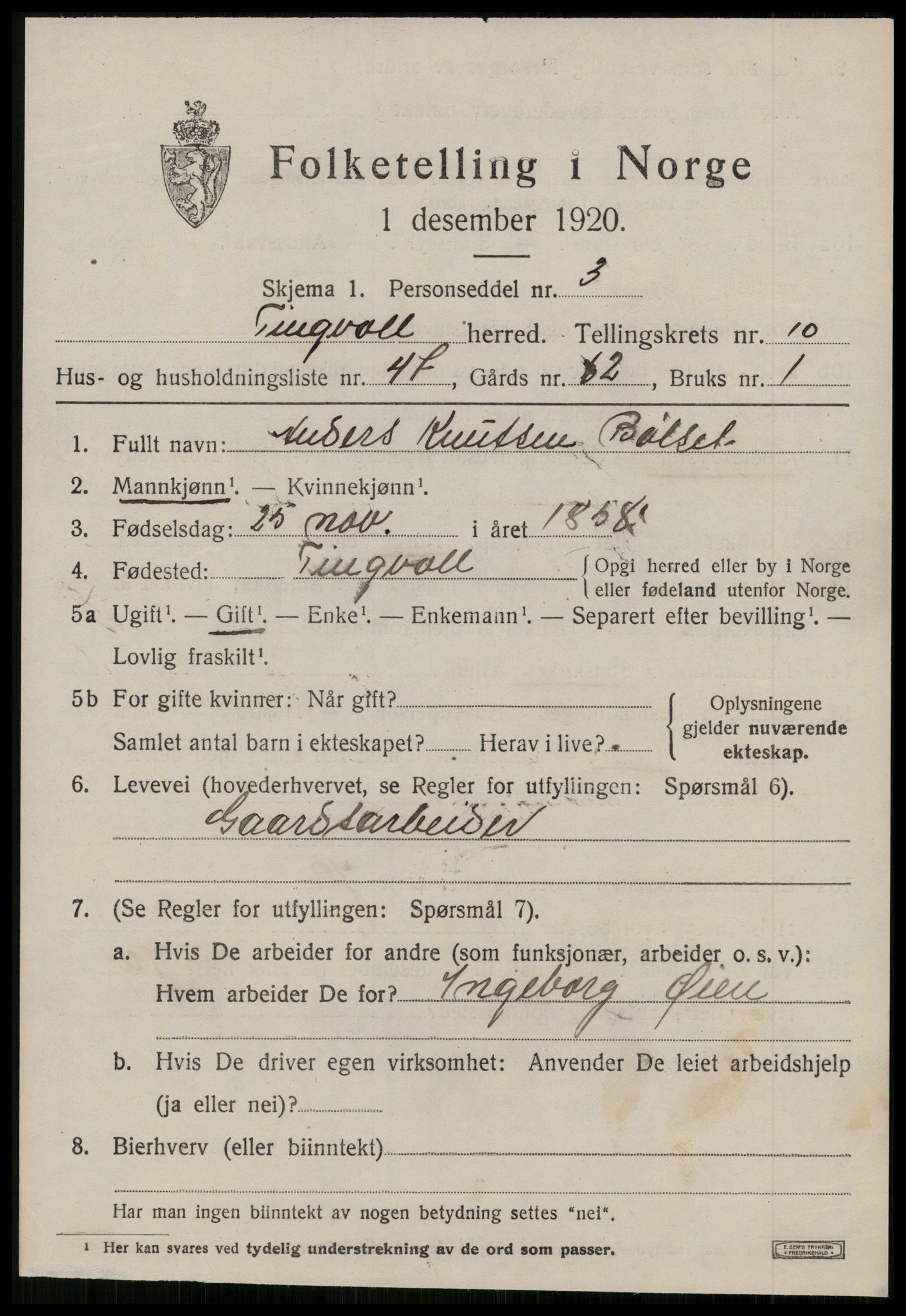 SAT, 1920 census for Tingvoll, 1920, p. 5724