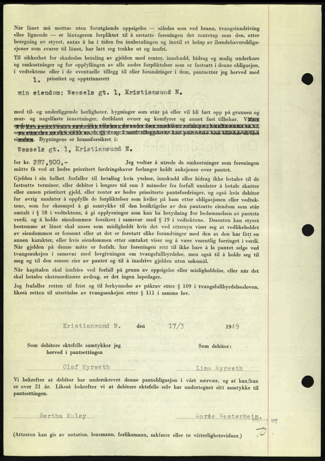 Kristiansund byfogd, AV/SAT-A-4587/A/27: Mortgage book no. 45, 1948-1949, Diary no: : 507/1949