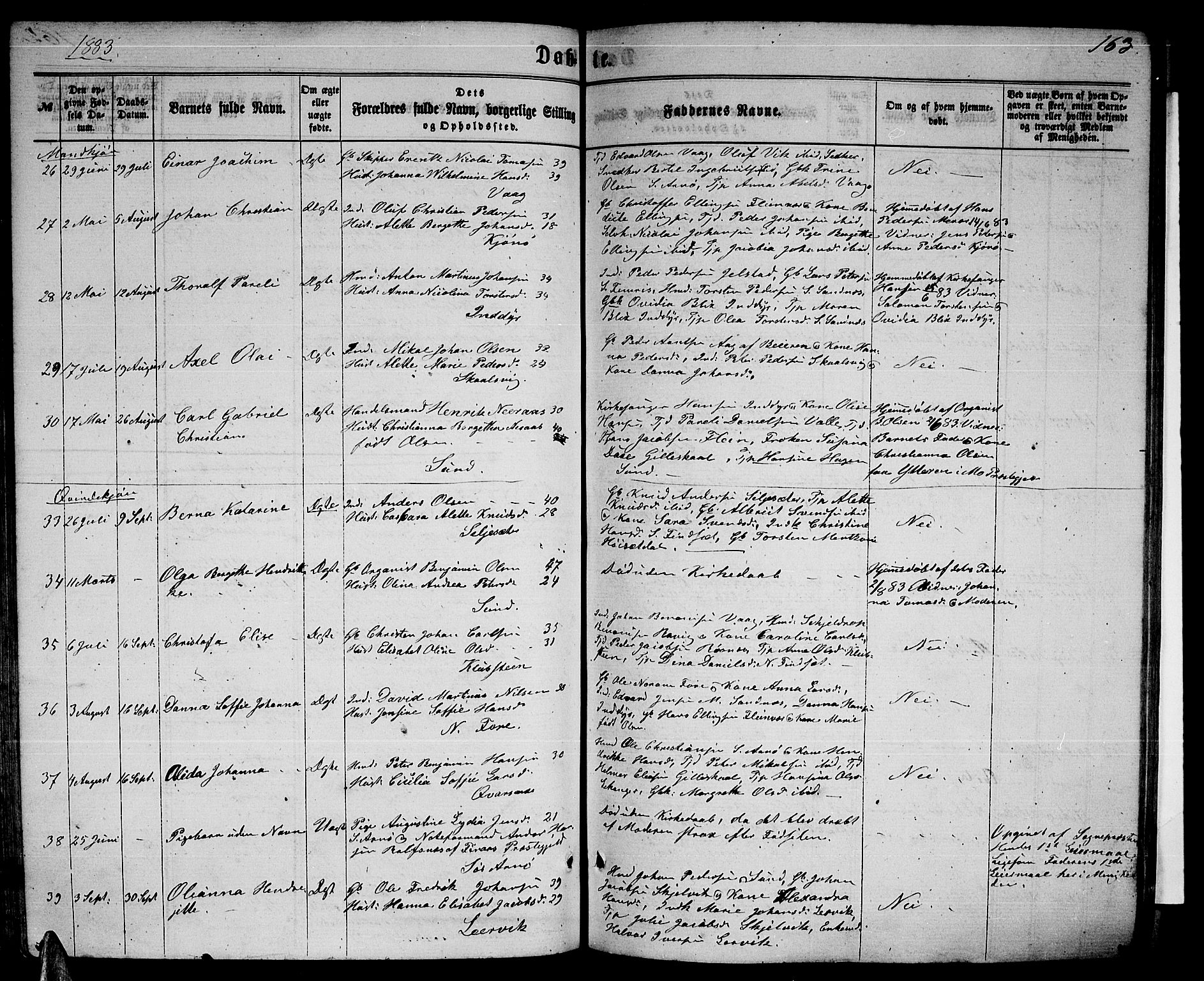 Ministerialprotokoller, klokkerbøker og fødselsregistre - Nordland, SAT/A-1459/805/L0107: Parish register (copy) no. 805C03, 1862-1885, p. 163