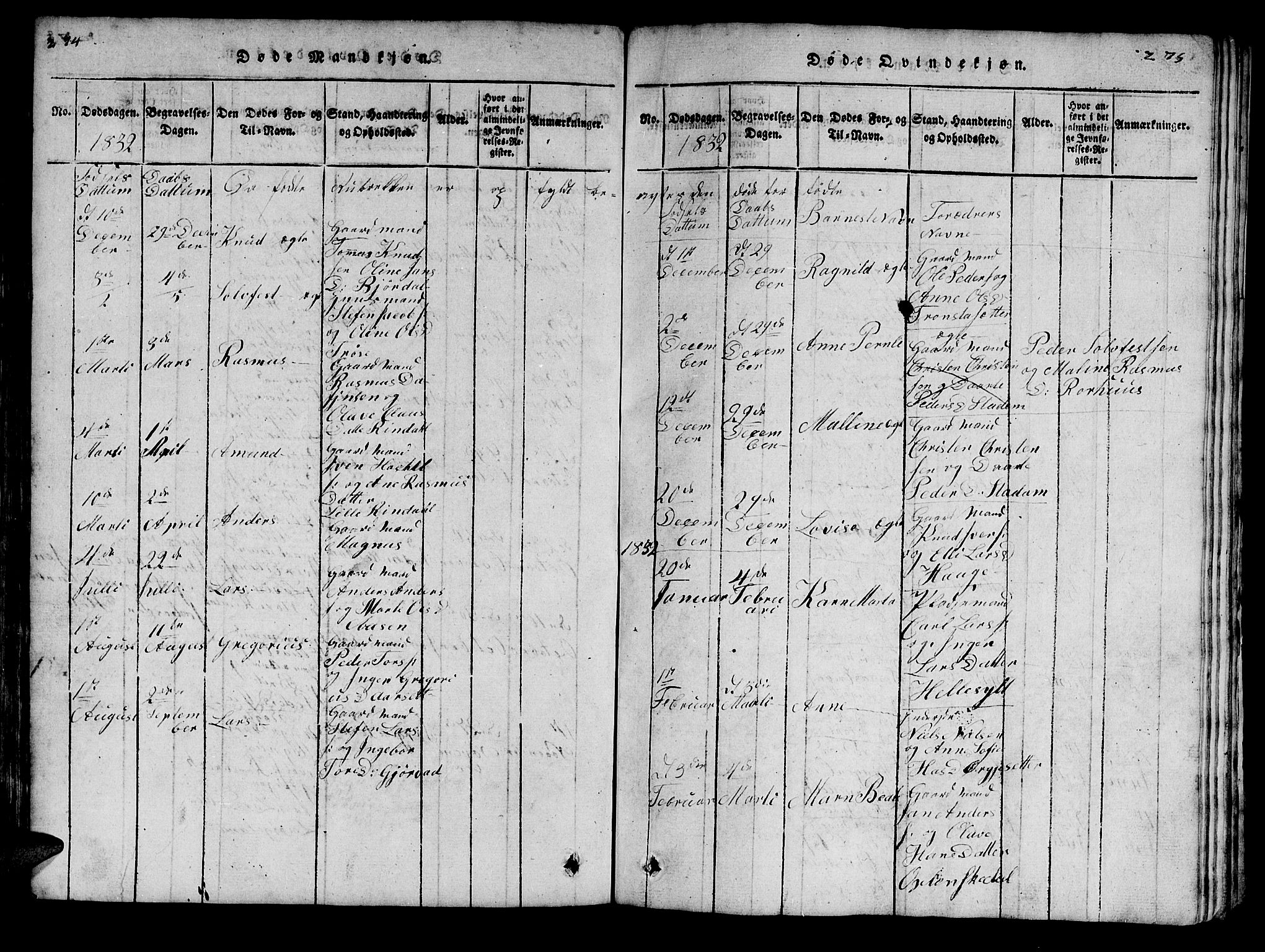 Ministerialprotokoller, klokkerbøker og fødselsregistre - Møre og Romsdal, SAT/A-1454/519/L0246: Parish register (official) no. 519A05, 1817-1834, p. 274-275