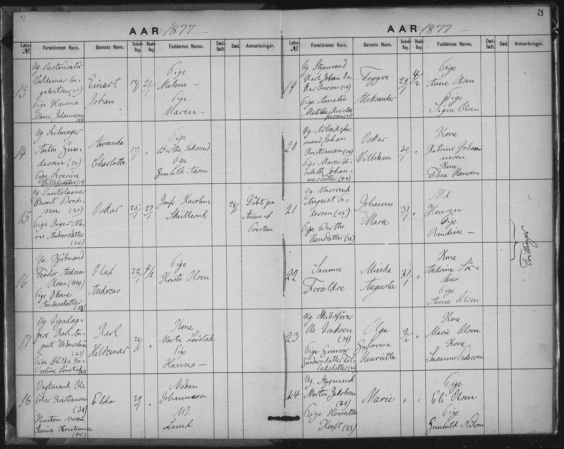 Rikshospitalet prestekontor Kirkebøker, SAO/A-10309b/K/L0003/0001: Baptism register no. 3.1, 1877-1884, p. 3