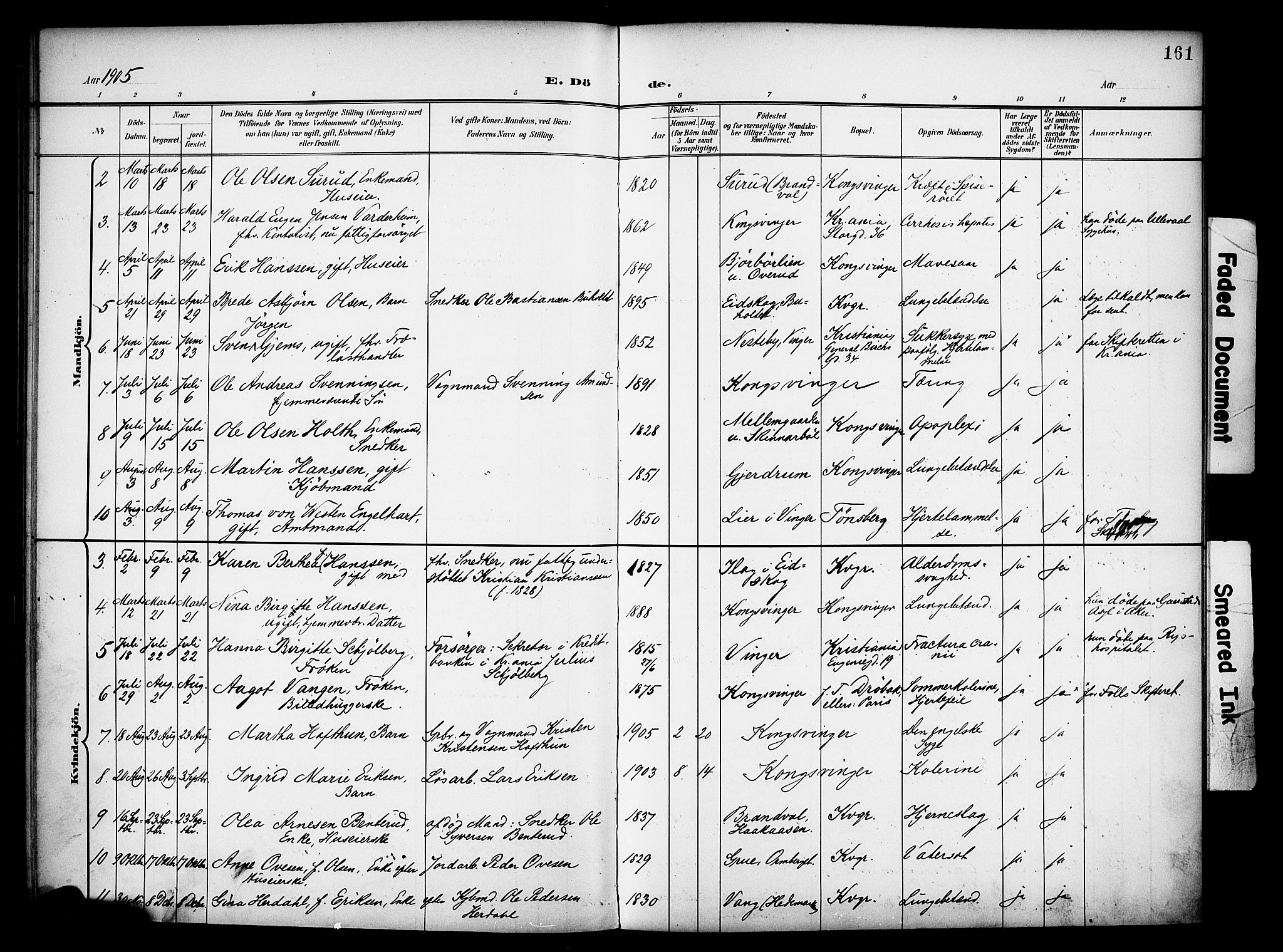 Vinger prestekontor, AV/SAH-PREST-024/H/Ha/Haa/L0016: Parish register (official) no. 16, 1898-1920, p. 161