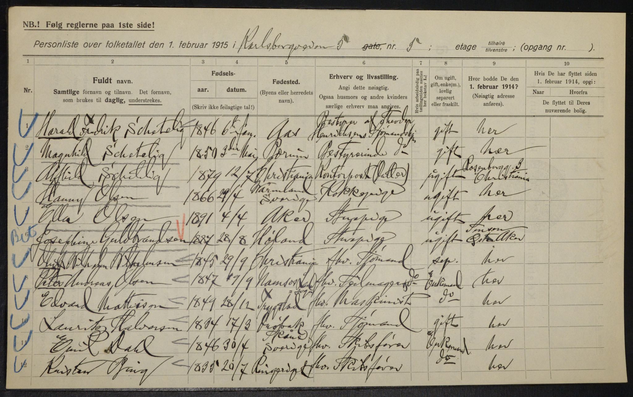 OBA, Municipal Census 1915 for Kristiania, 1915, p. 48460