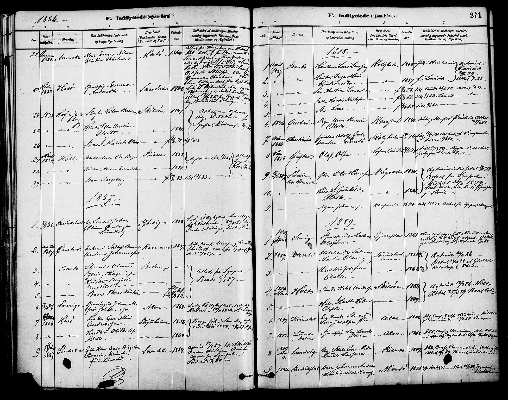 Tromøy sokneprestkontor, AV/SAK-1111-0041/F/Fa/L0009: Parish register (official) no. A 9, 1878-1896, p. 271