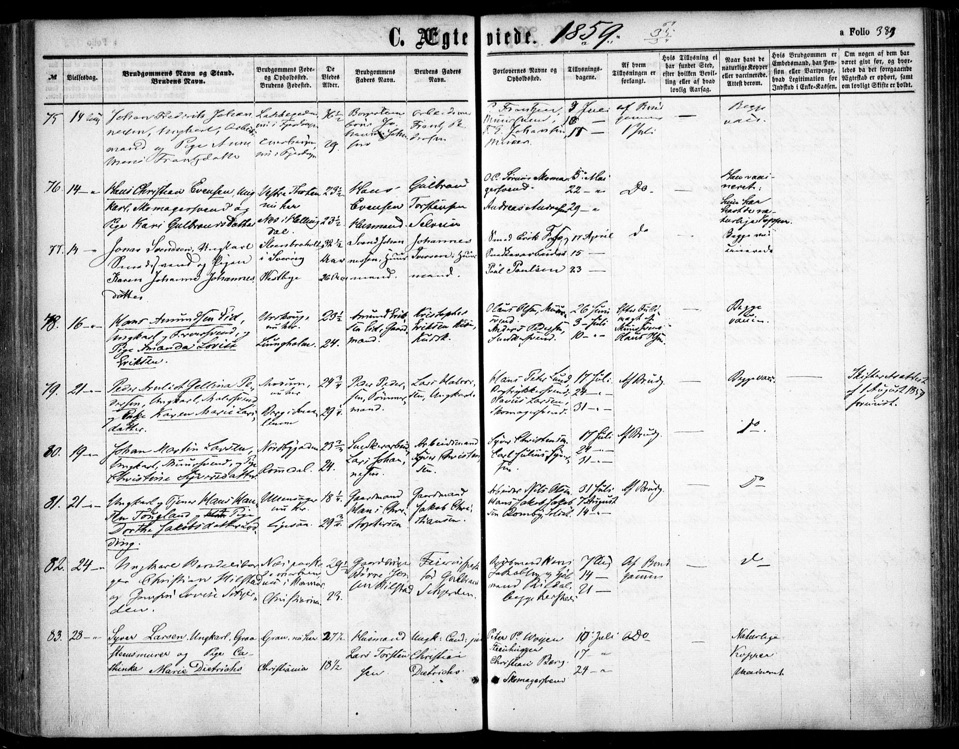Oslo domkirke Kirkebøker, SAO/A-10752/F/Fa/L0020: Parish register (official) no. 20, 1848-1865, p. 389