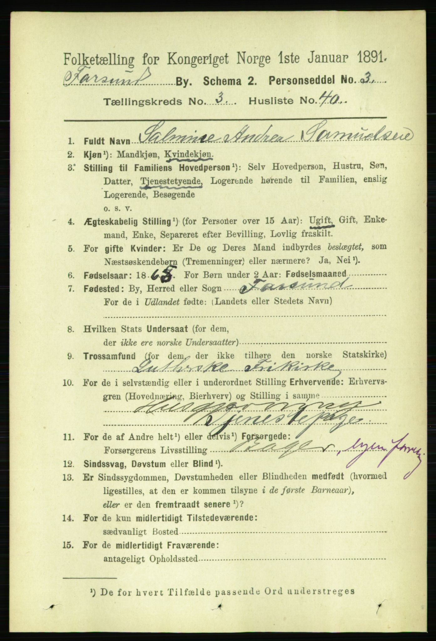 RA, 1891 census for 1003 Farsund, 1891, p. 1616