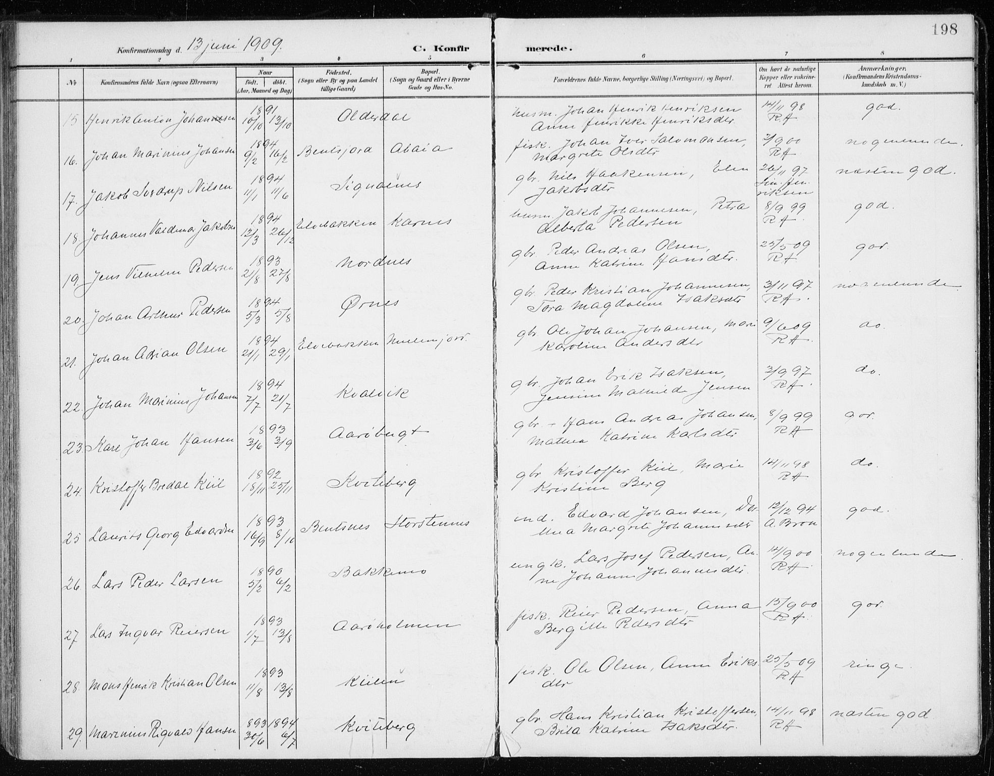 Lyngen sokneprestembete, SATØ/S-1289/H/He/Hea/L0011kirke: Parish register (official) no. 11, 1903-1913, p. 198
