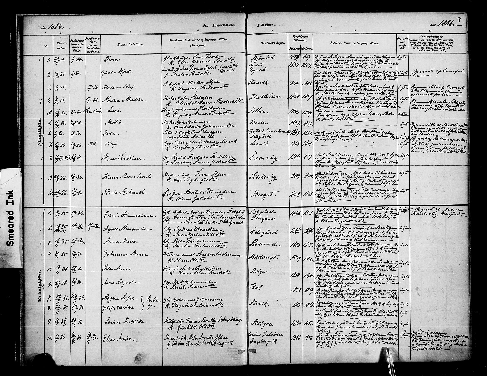 Ministerialprotokoller, klokkerbøker og fødselsregistre - Møre og Romsdal, SAT/A-1454/569/L0819: Parish register (official) no. 569A05, 1885-1899, p. 7