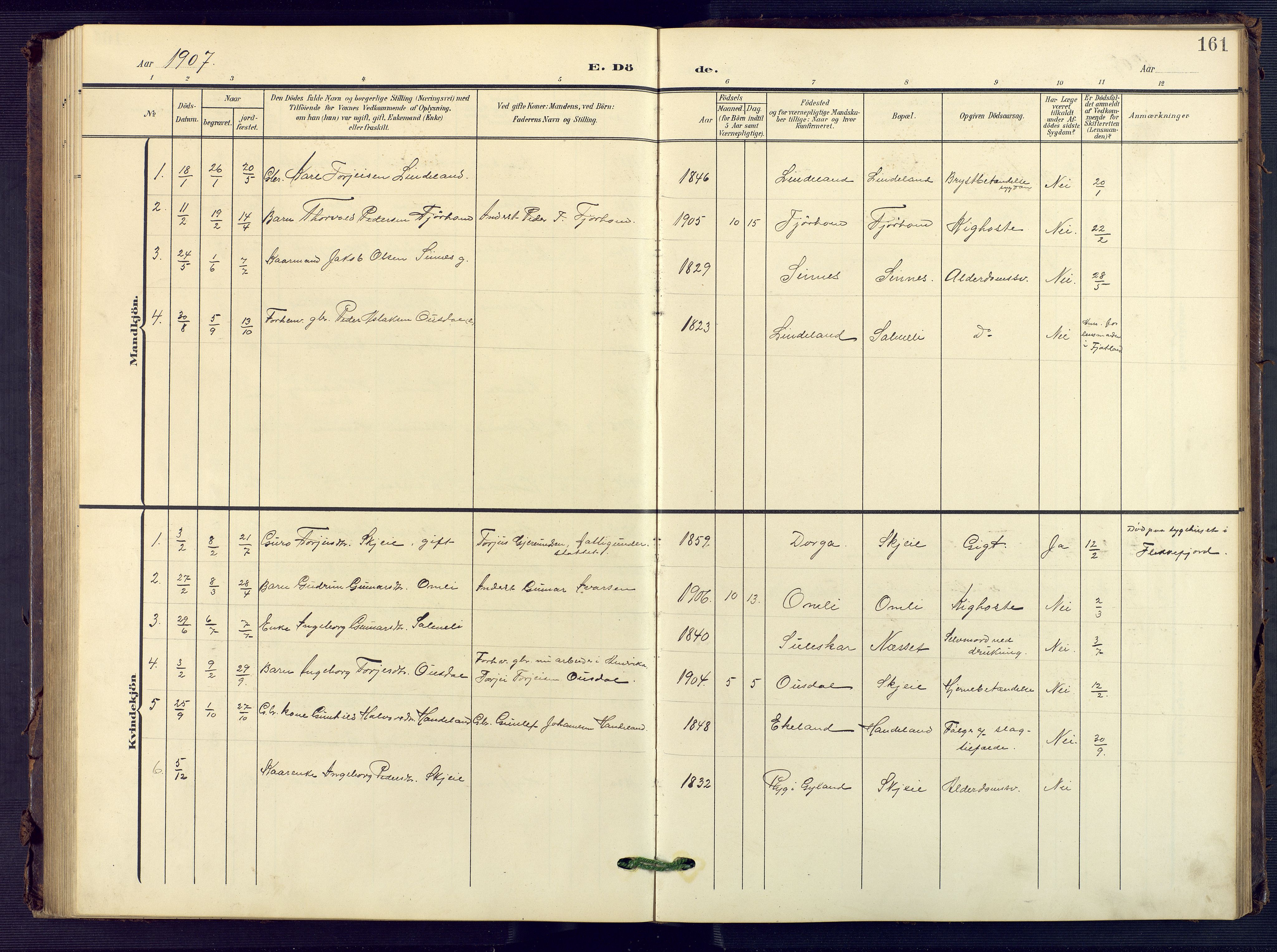 Sirdal sokneprestkontor, AV/SAK-1111-0036/F/Fb/Fba/L0002: Parish register (copy) no. B 2, 1905-1958, p. 161