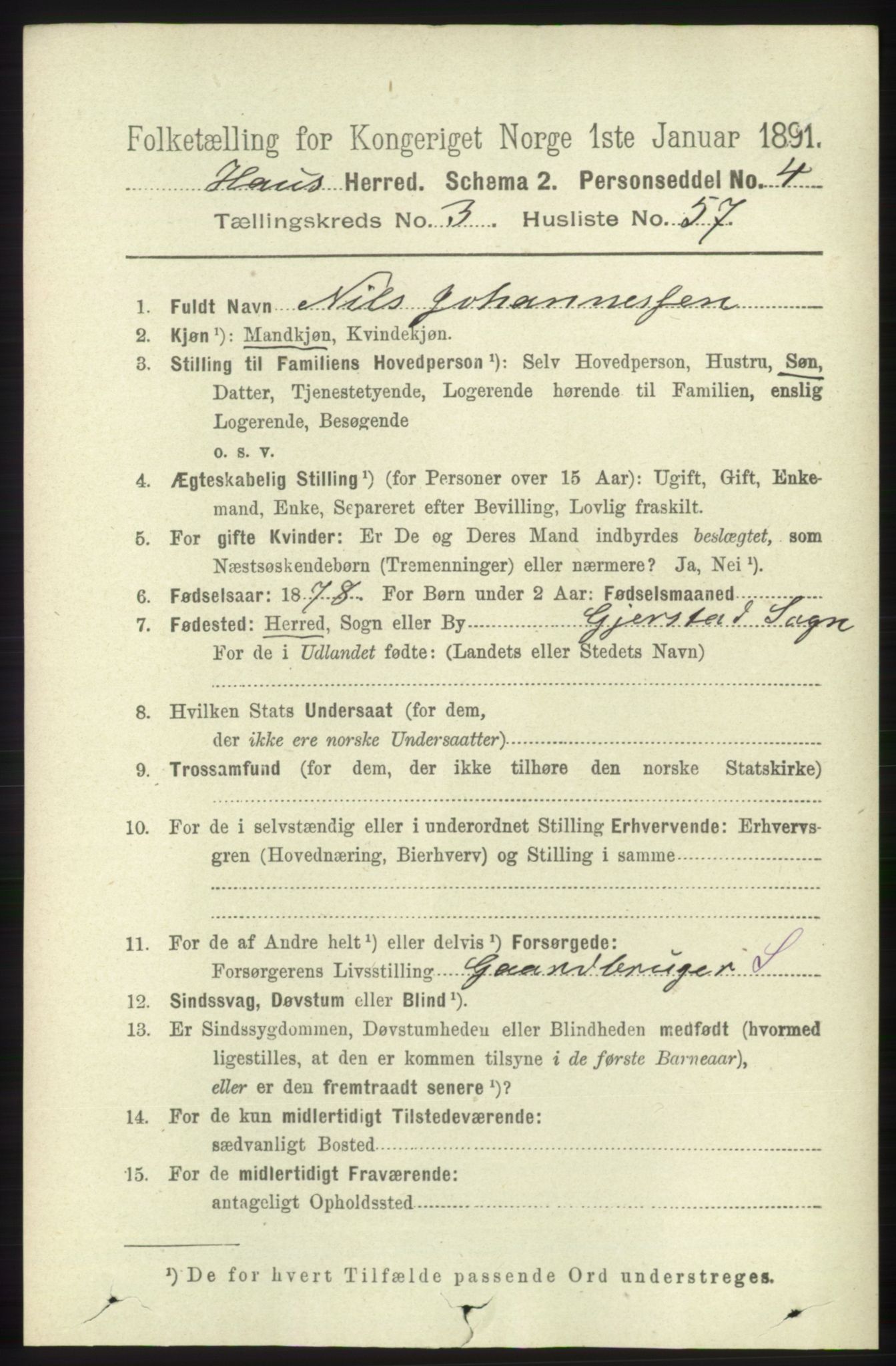 RA, 1891 census for 1250 Haus, 1891, p. 1324