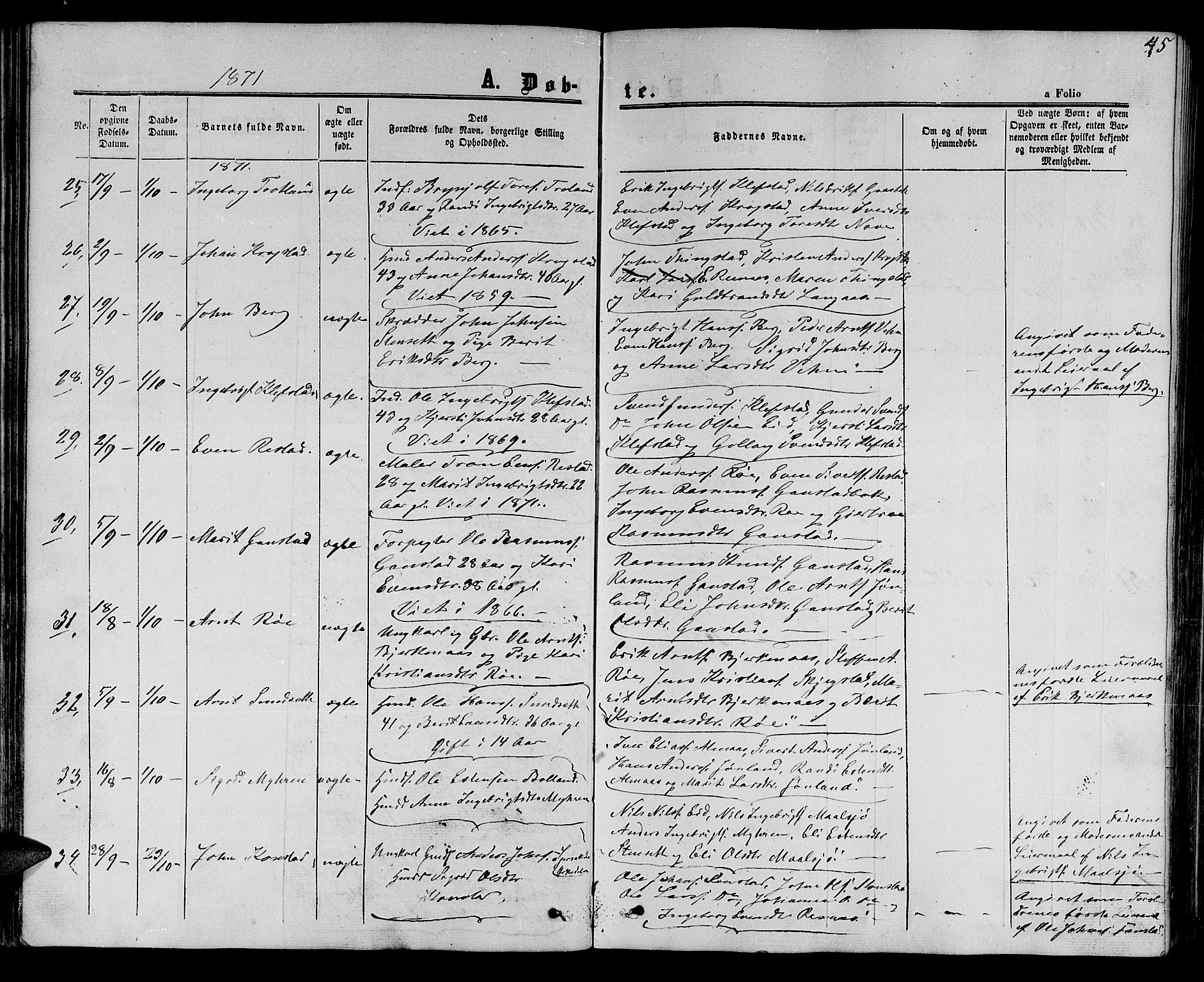 Ministerialprotokoller, klokkerbøker og fødselsregistre - Sør-Trøndelag, AV/SAT-A-1456/694/L1131: Parish register (copy) no. 694C03, 1858-1886, p. 45