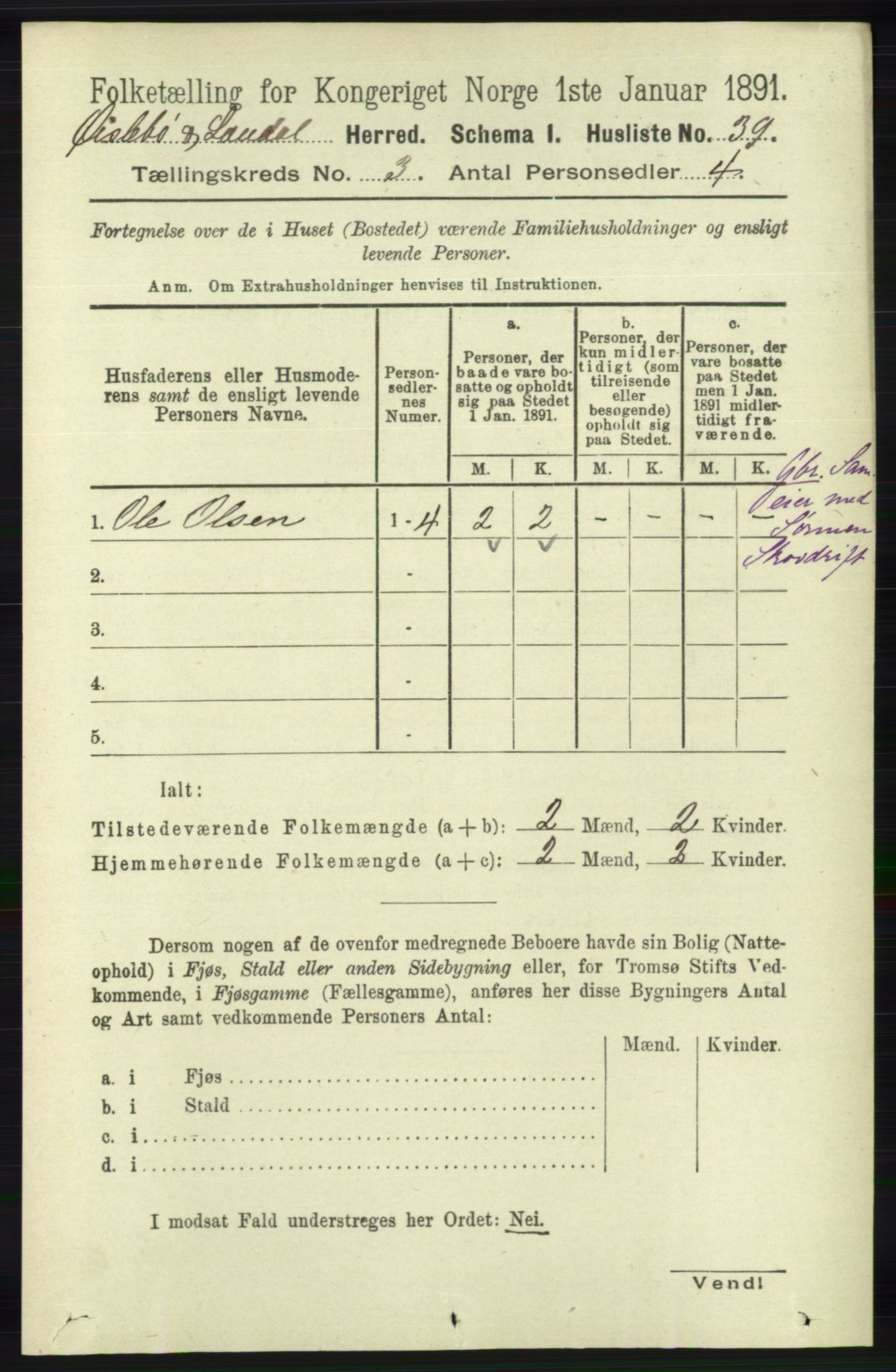 RA, 1891 census for 1021 Øyslebø og Laudal, 1891, p. 736