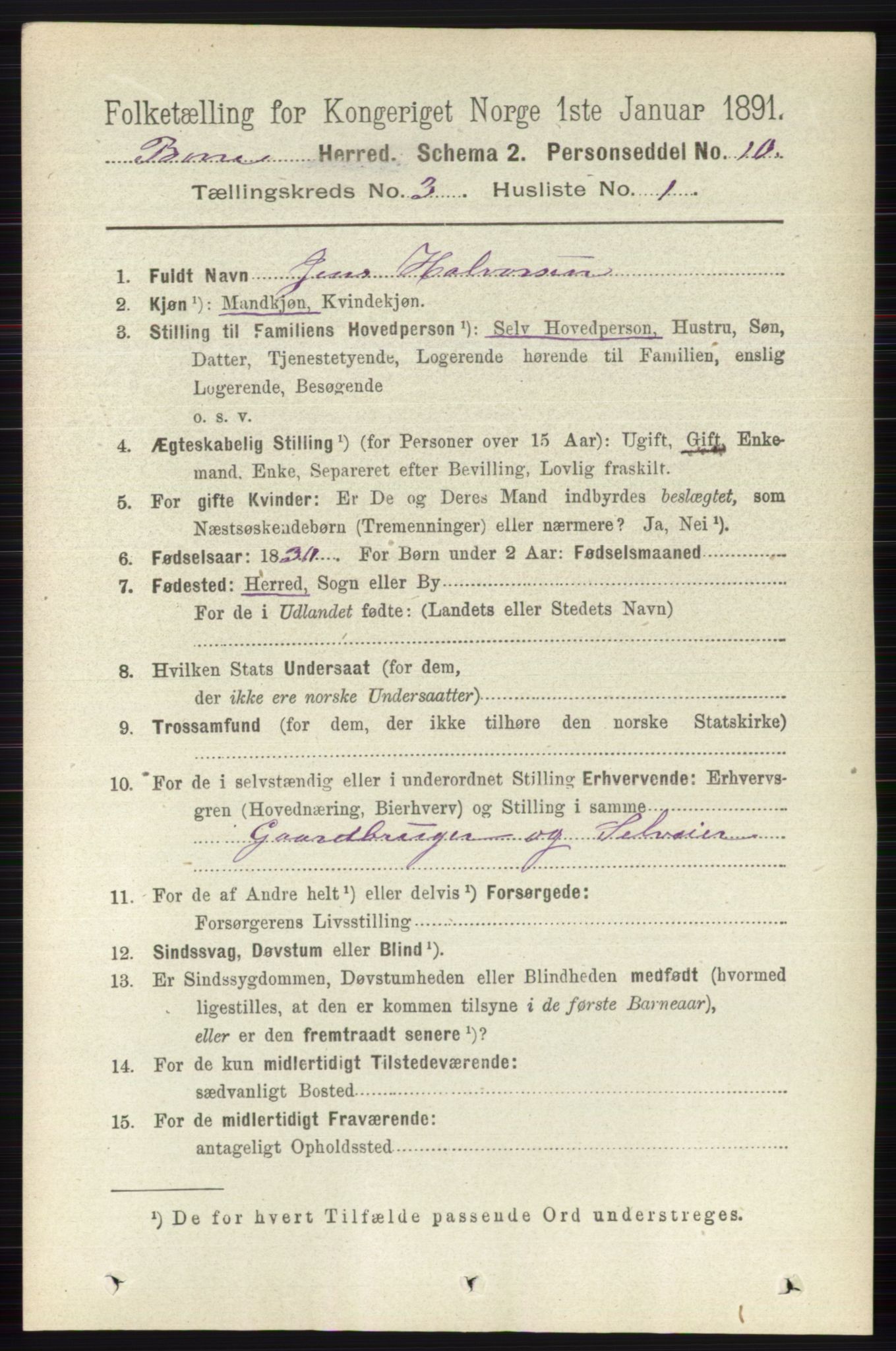 RA, 1891 census for 0717 Borre, 1891, p. 1224