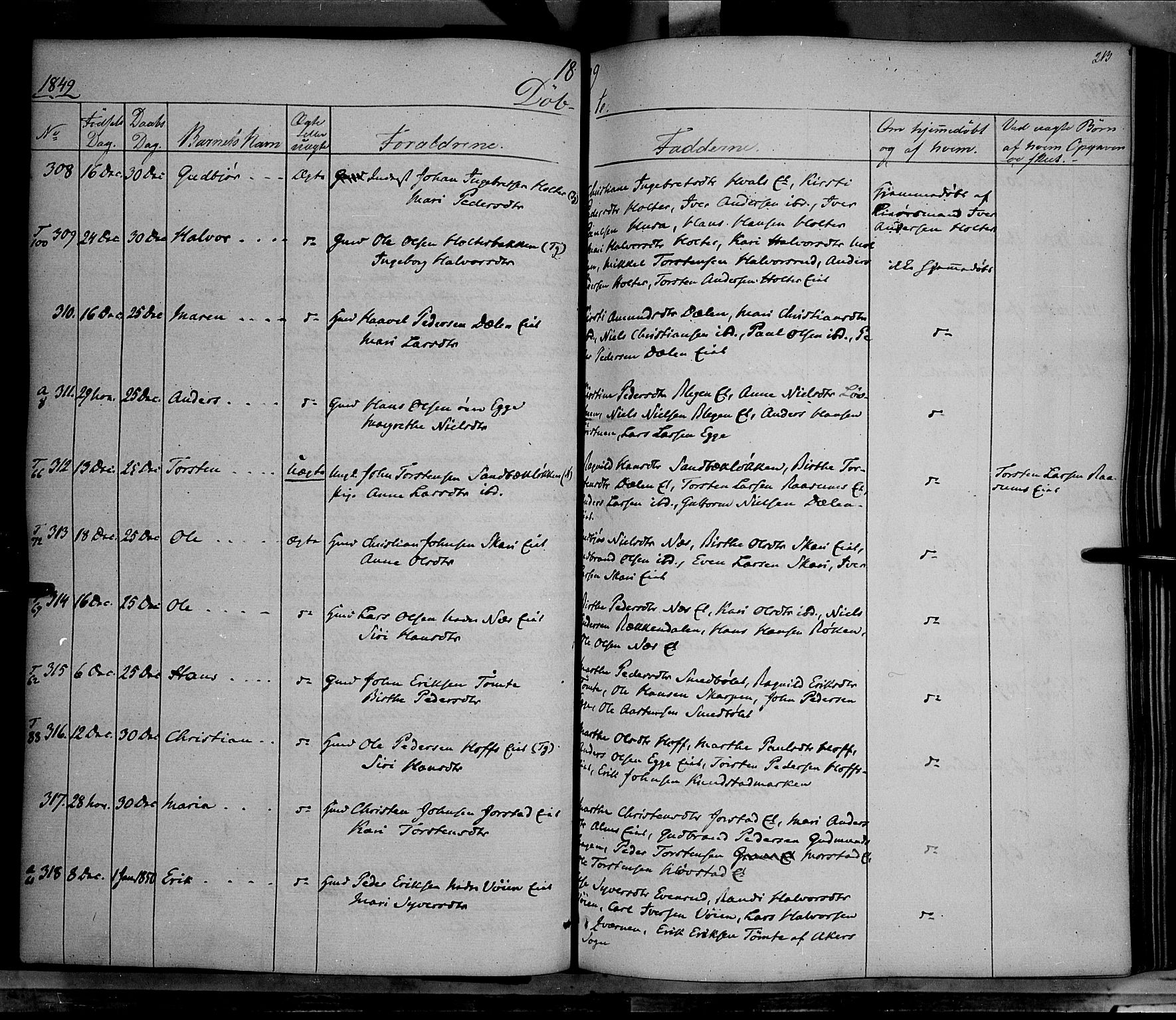 Gran prestekontor, AV/SAH-PREST-112/H/Ha/Haa/L0011: Parish register (official) no. 11, 1842-1856, p. 212-213