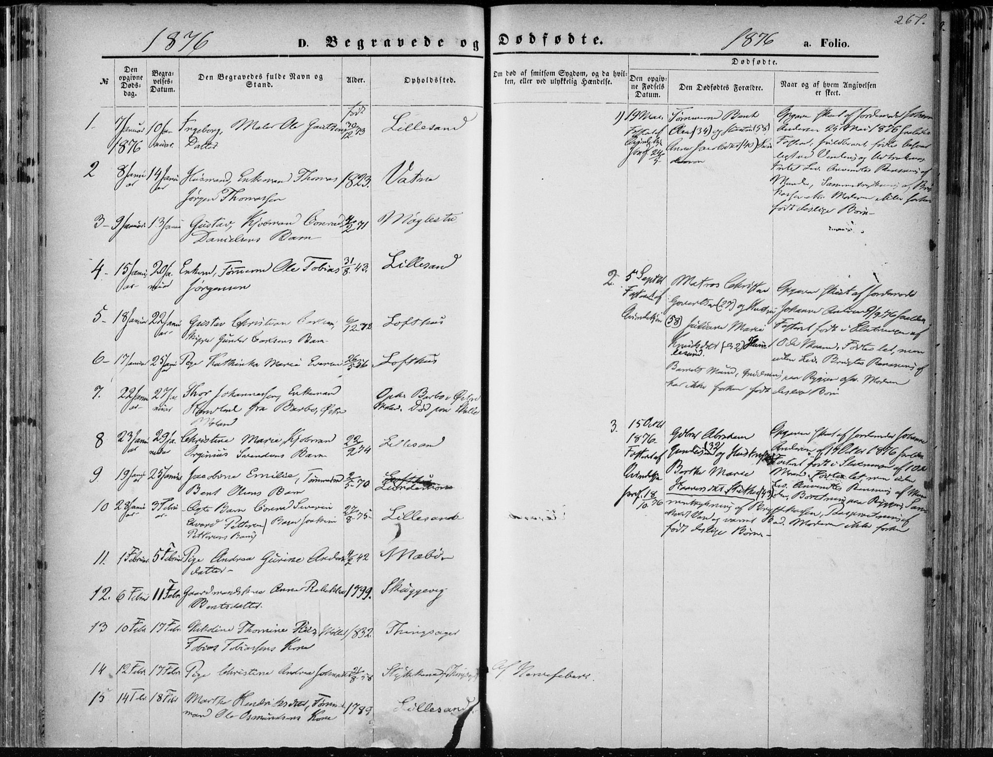 Vestre Moland sokneprestkontor, SAK/1111-0046/F/Fa/Fab/L0008: Parish register (official) no. A 8, 1873-1883, p. 267