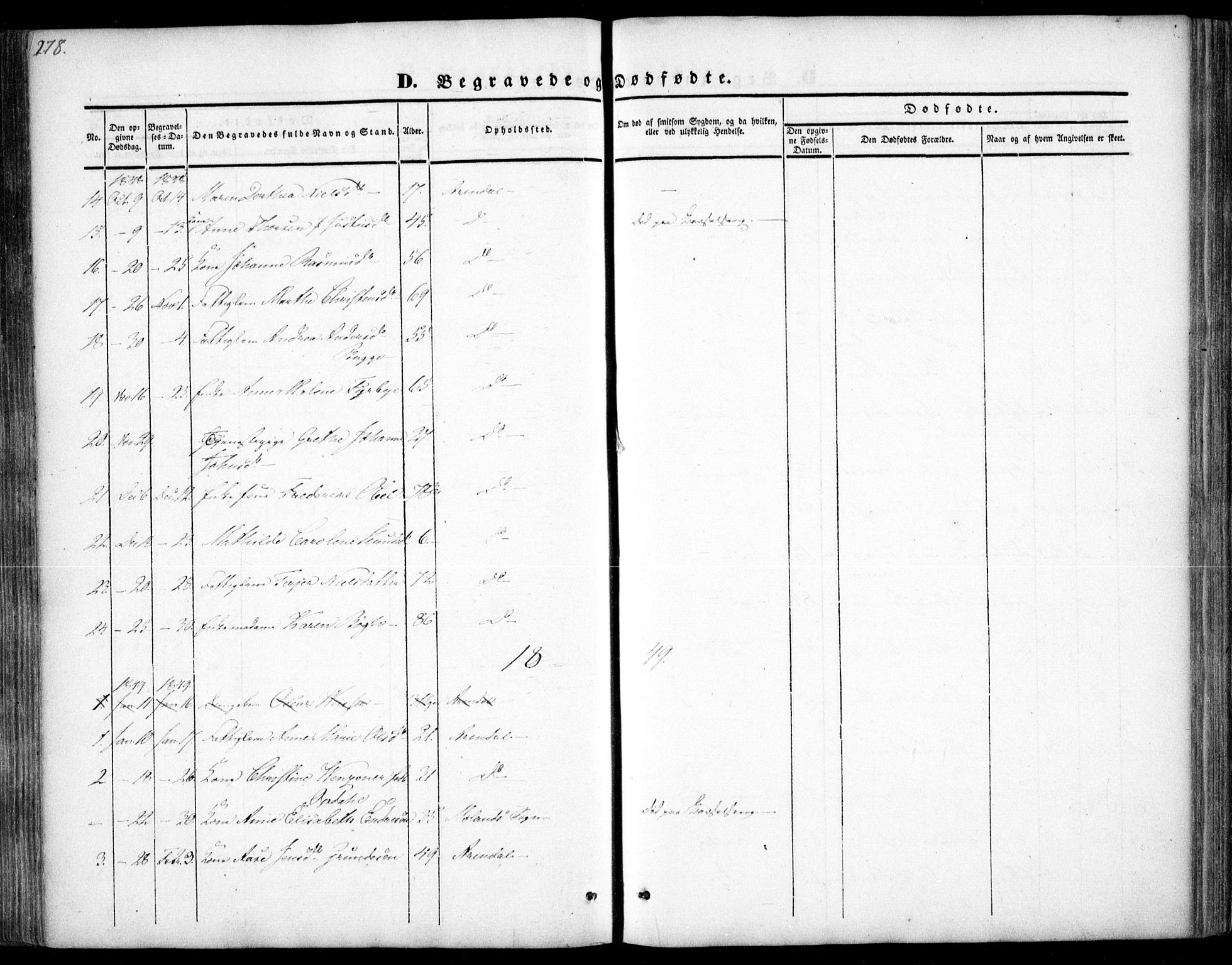 Arendal sokneprestkontor, Trefoldighet, SAK/1111-0040/F/Fa/L0005: Parish register (official) no. A 5, 1838-1854, p. 278