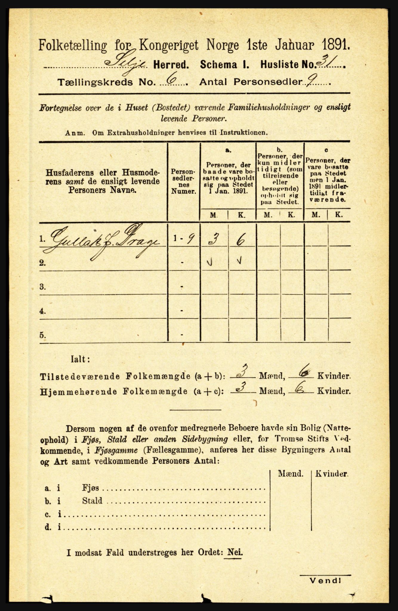 RA, 1891 census for 1441 Selje, 1891, p. 1647