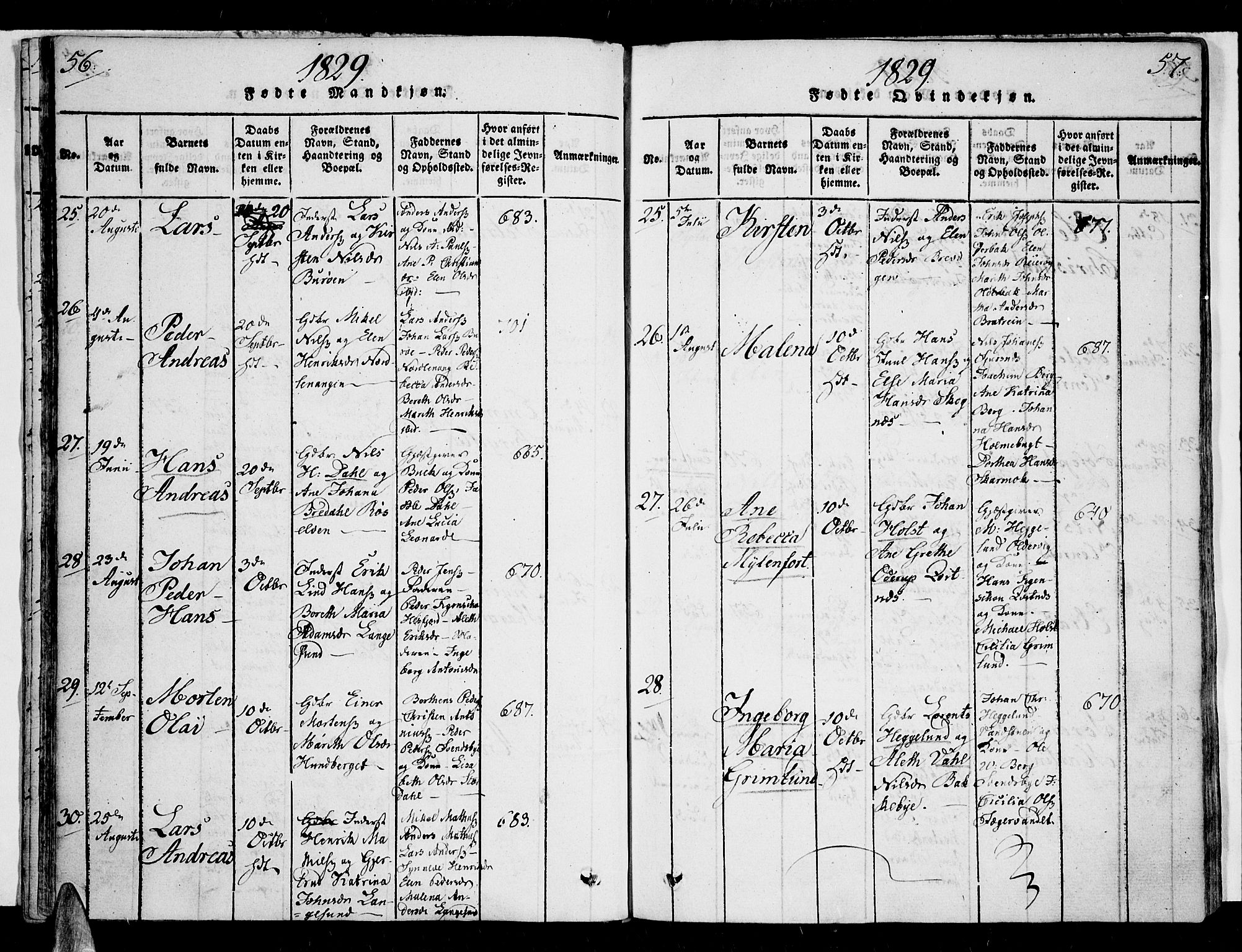 Karlsøy sokneprestembete, AV/SATØ-S-1299/H/Ha/Haa/L0002kirke: Parish register (official) no. 2, 1823-1842, p. 56-57