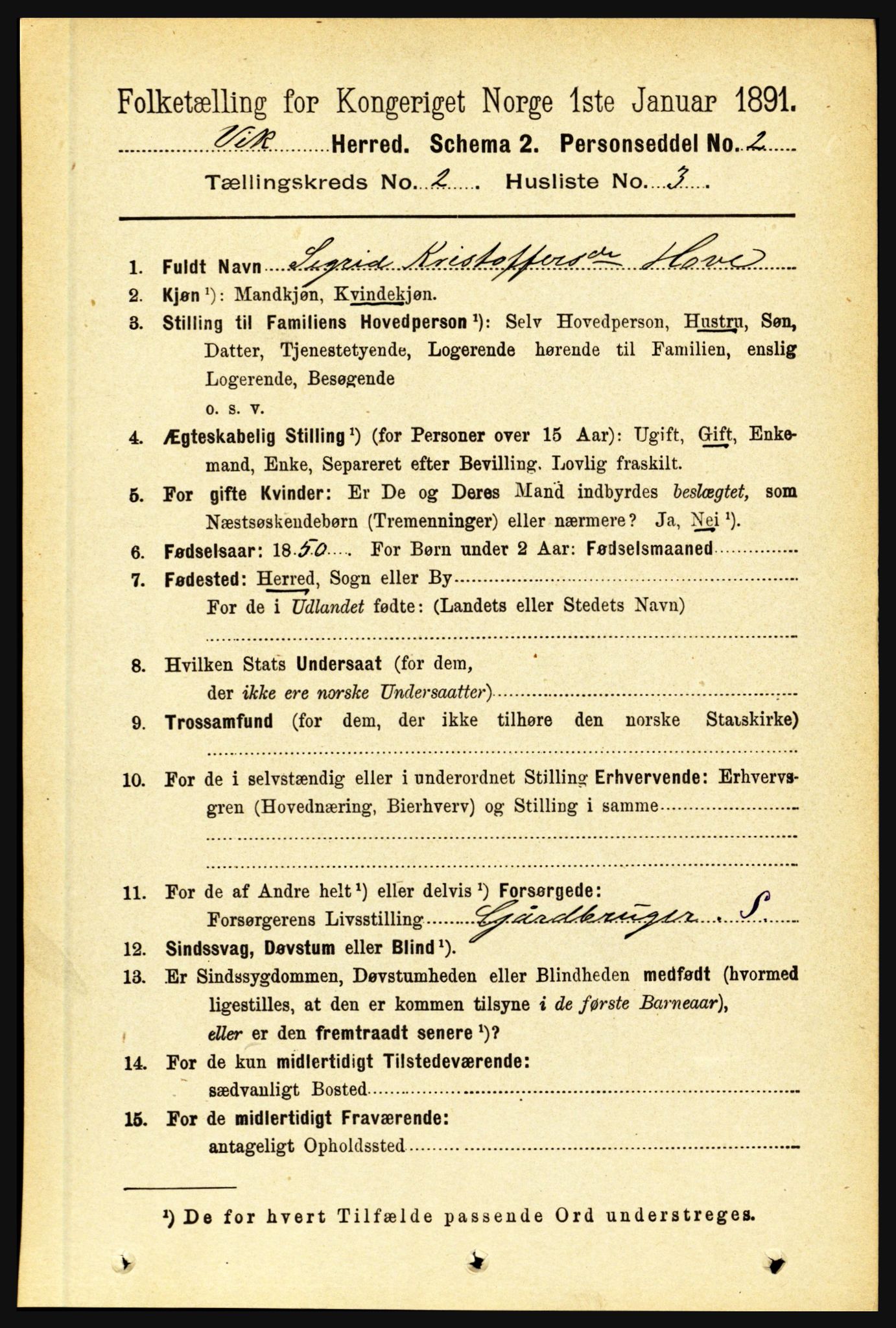 RA, 1891 census for 1417 Vik, 1891, p. 718