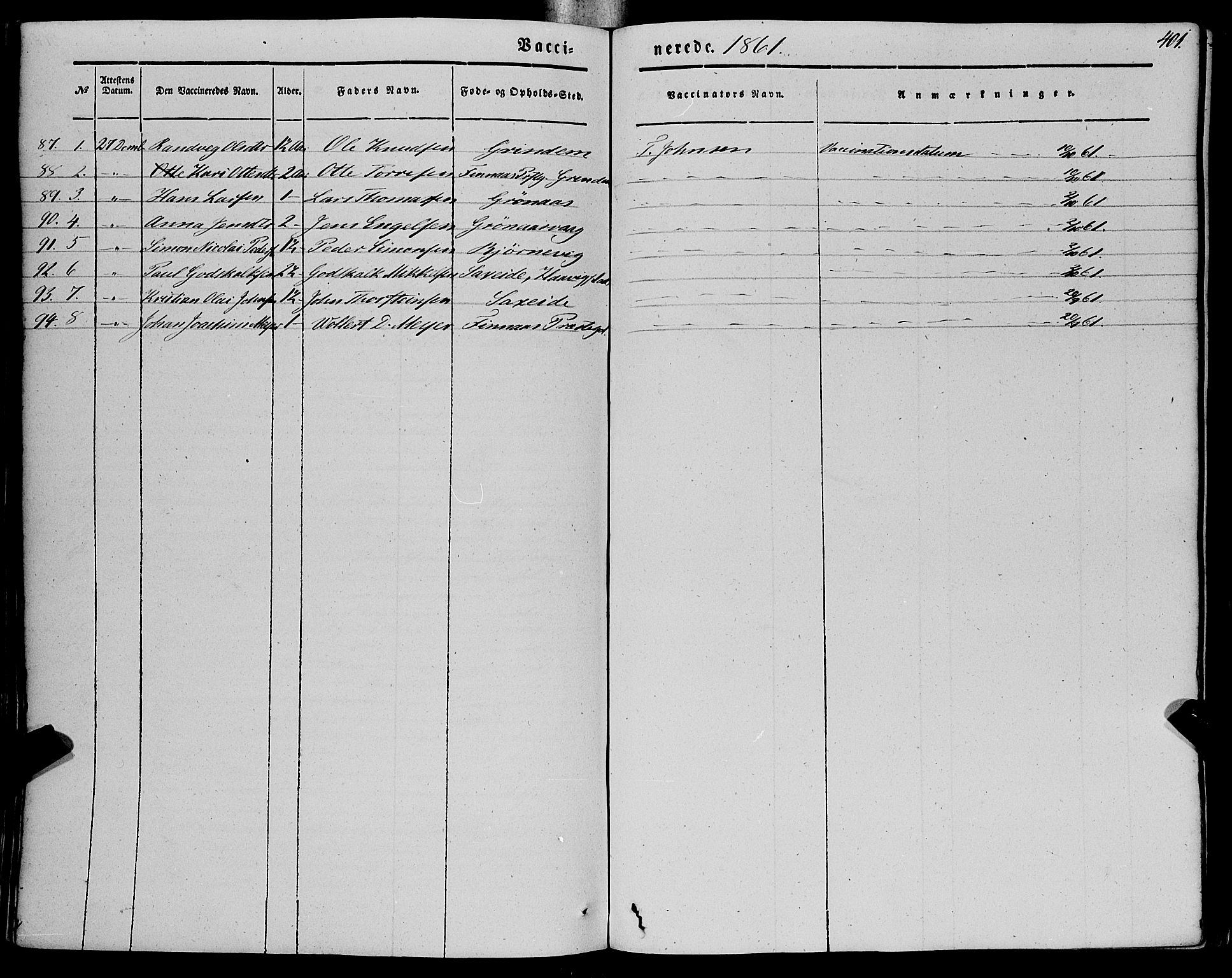 Finnås sokneprestembete, AV/SAB-A-99925/H/Ha/Haa/Haaa/L0007: Parish register (official) no. A 7, 1850-1862, p. 401