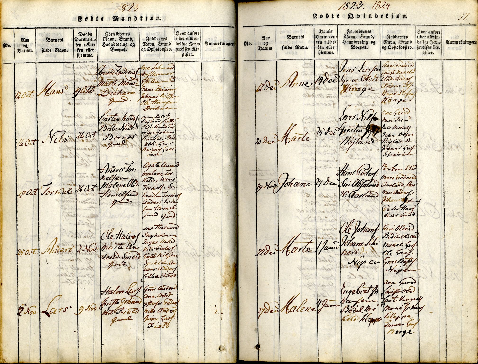 Sund sokneprestembete, SAB/A-99930: Parish register (official) no. A 11, 1814-1825, p. 57