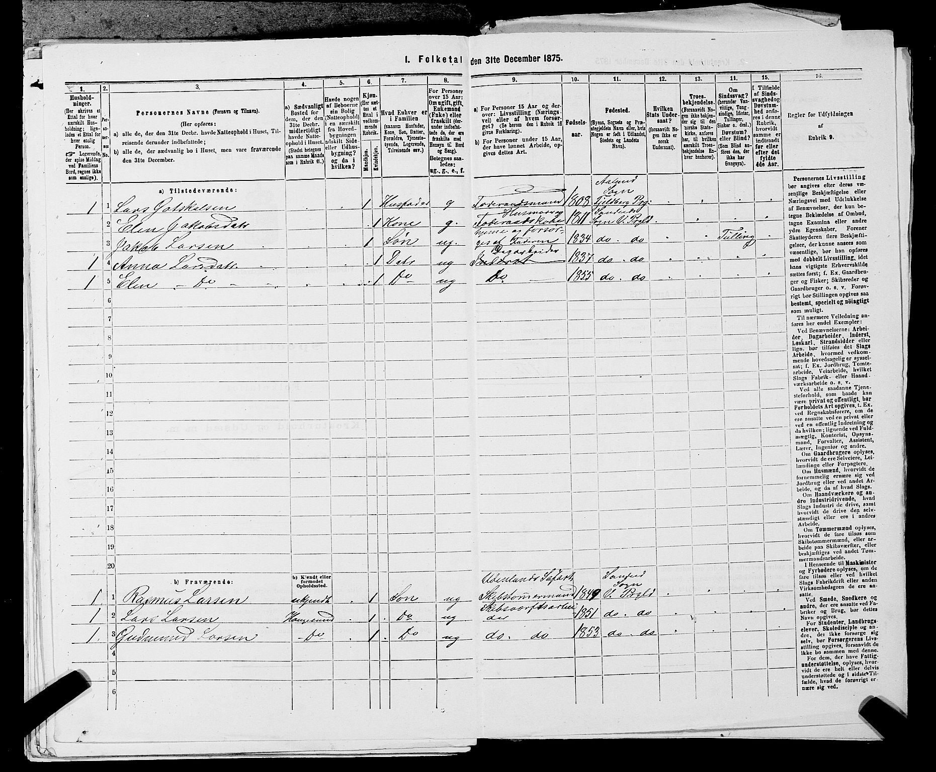 SAST, 1875 census for 1157P Vikedal, 1875, p. 398