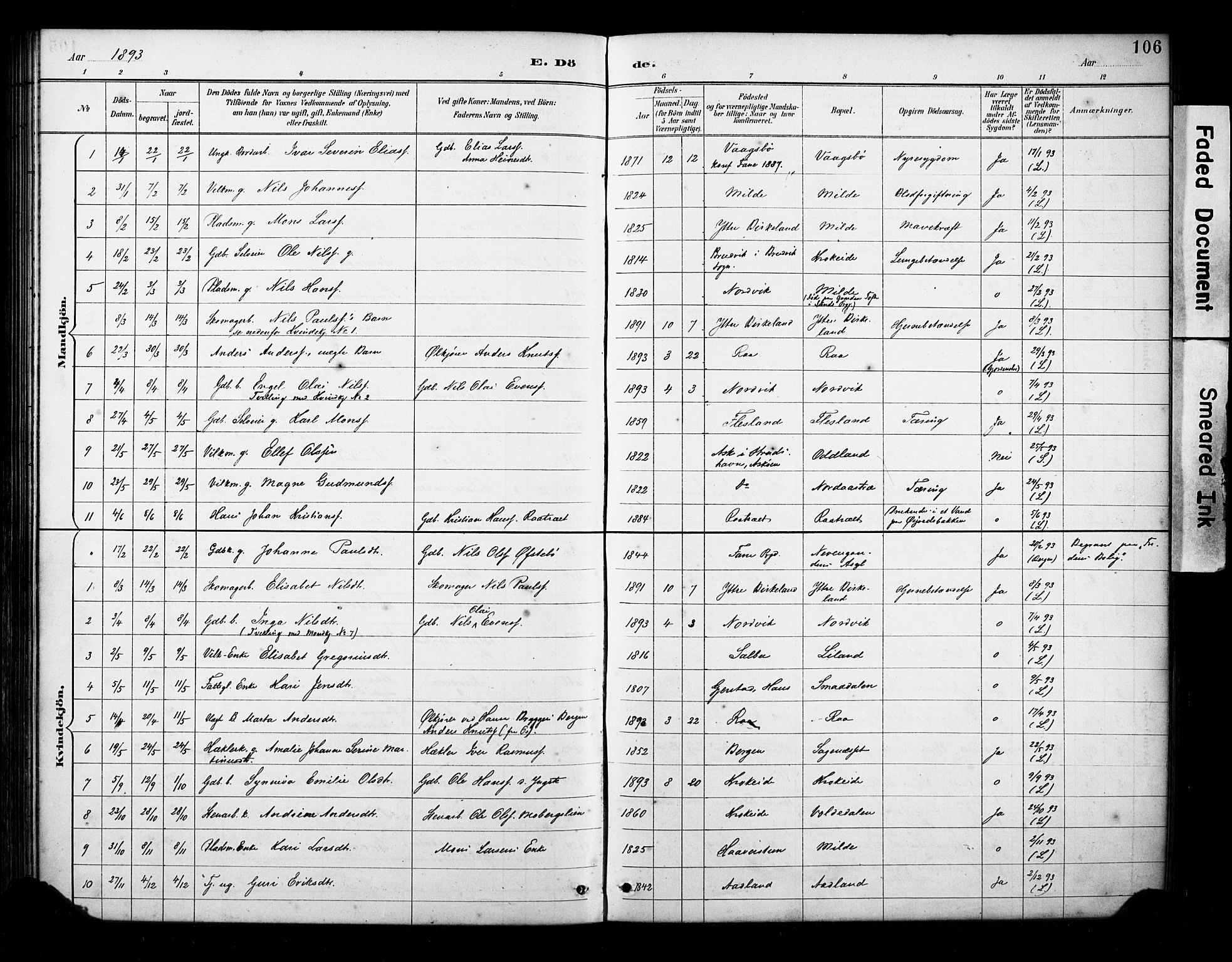 Fana Sokneprestembete, SAB/A-75101/H/Haa/Haab/L0002: Parish register (official) no. B 2, 1890-1897, p. 106