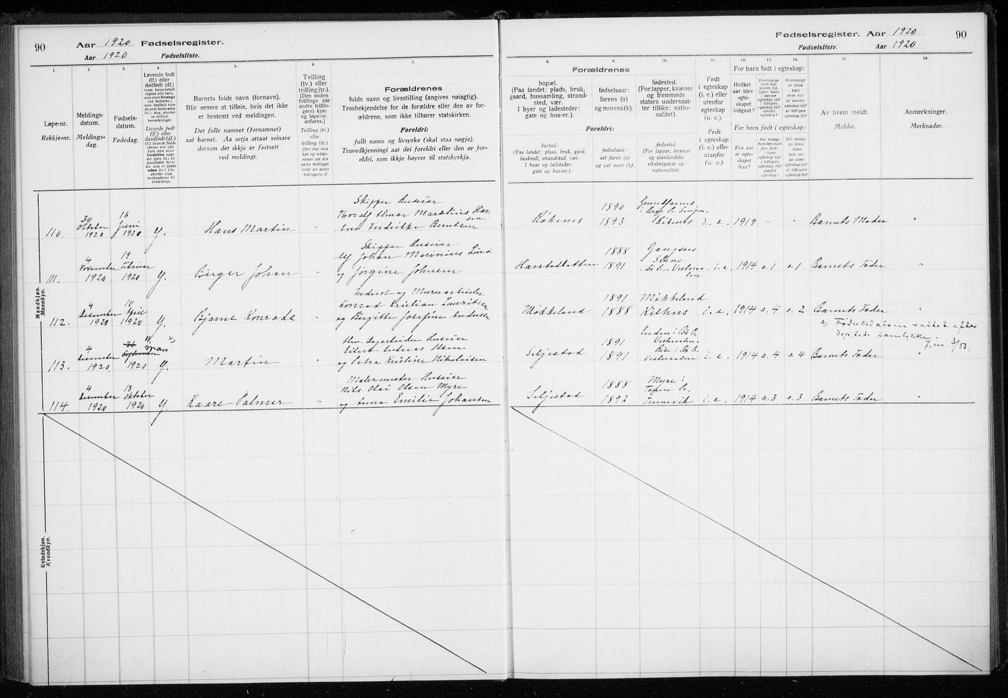 Trondenes sokneprestkontor, AV/SATØ-S-1319/I/Ia/L0089: Birth register no. 89, 1916-1925, p. 90