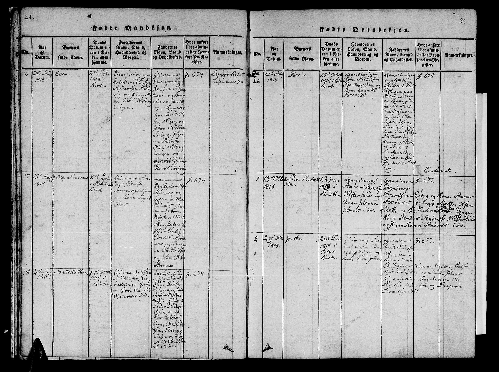 Ministerialprotokoller, klokkerbøker og fødselsregistre - Nord-Trøndelag, SAT/A-1458/741/L0400: Parish register (copy) no. 741C01, 1817-1825, p. 28-29