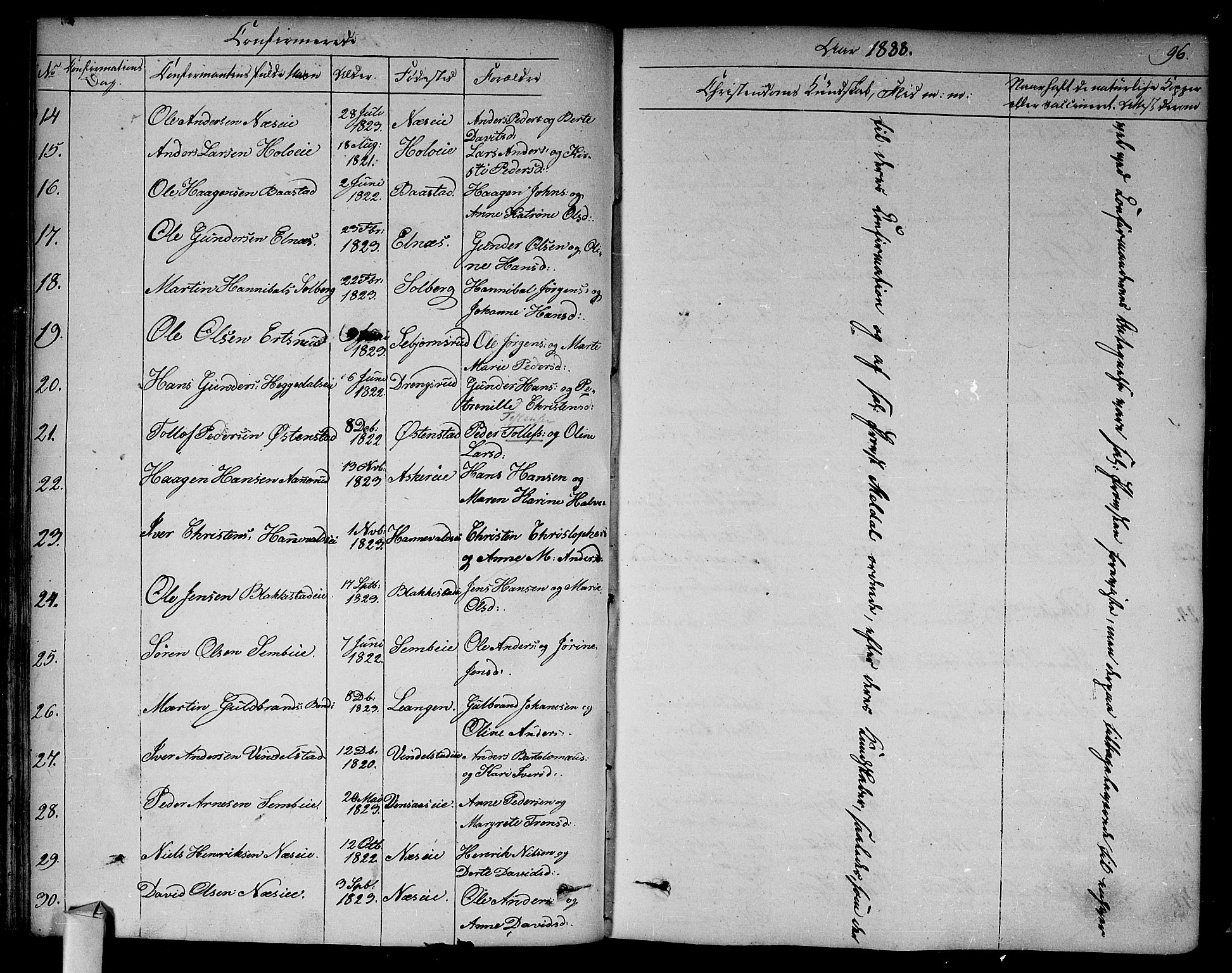 Asker prestekontor Kirkebøker, AV/SAO-A-10256a/F/Fa/L0009: Parish register (official) no. I 9, 1825-1878, p. 96