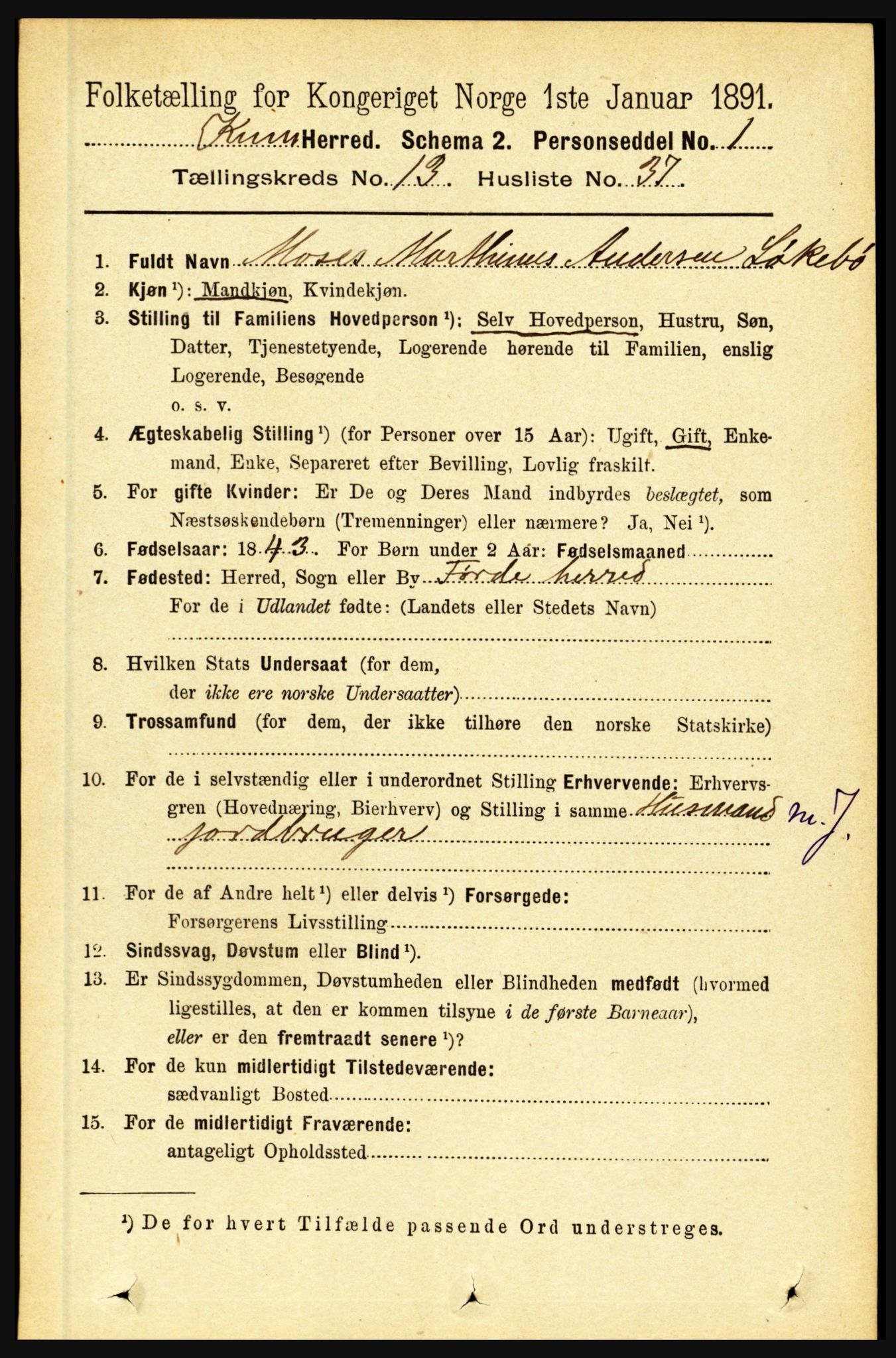 RA, 1891 census for 1437 Kinn, 1891, p. 5308